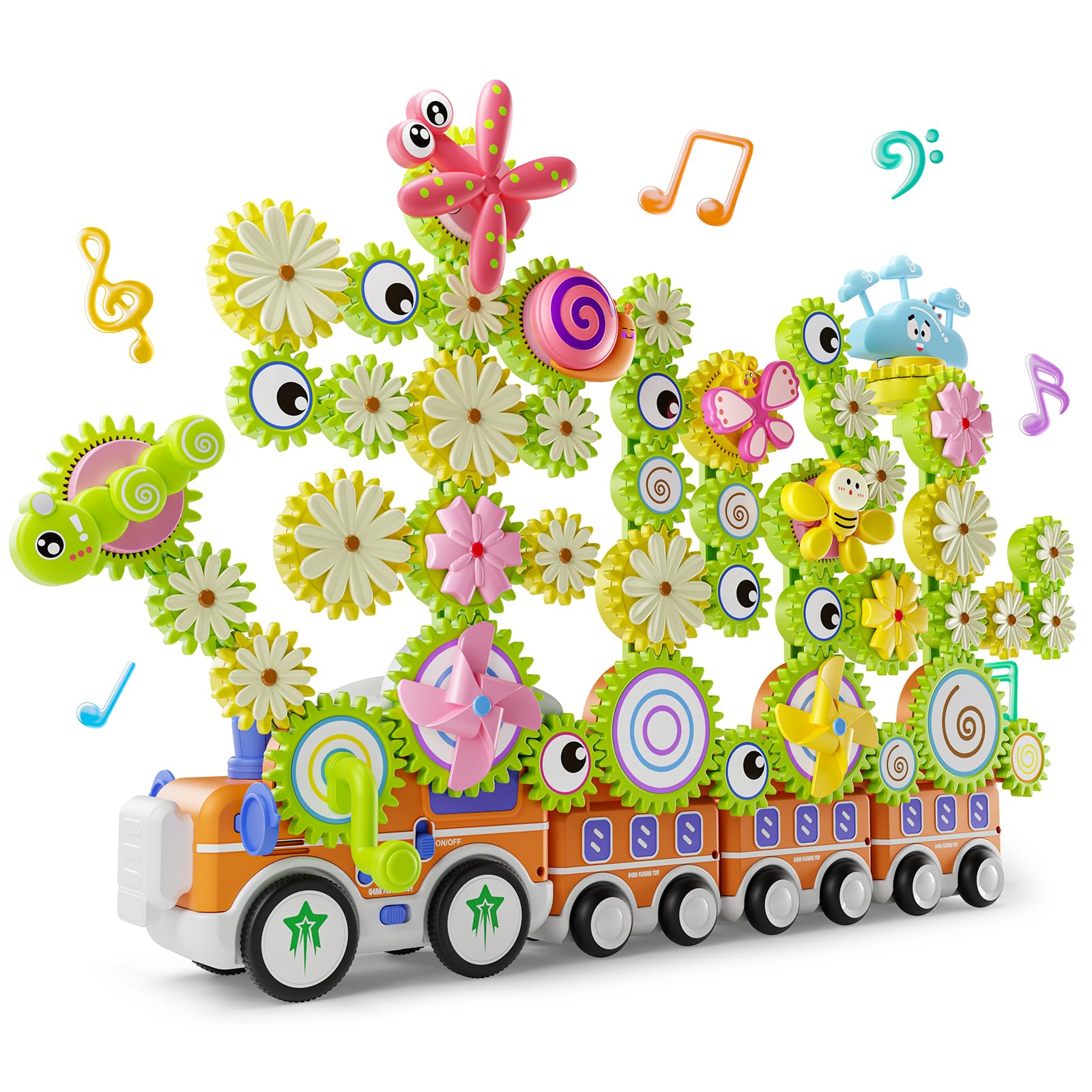 HEMRLY Light-Up Musical Train Gear Building Set with Flower Gears Pro