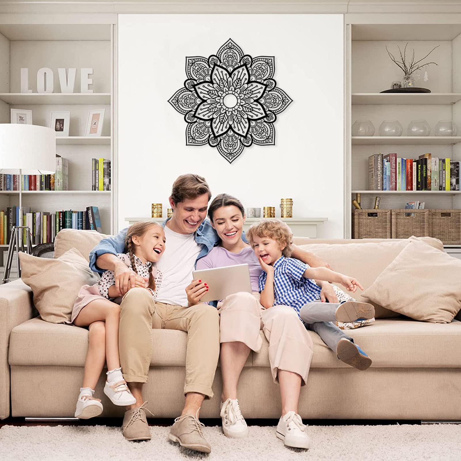 Decorazione da parete in metallo con fiore di loto – grande mandala decorazione da parete per casa, meditazione, yoga, zen, soggiorno, camera da letto, ufficio e sala yoga
