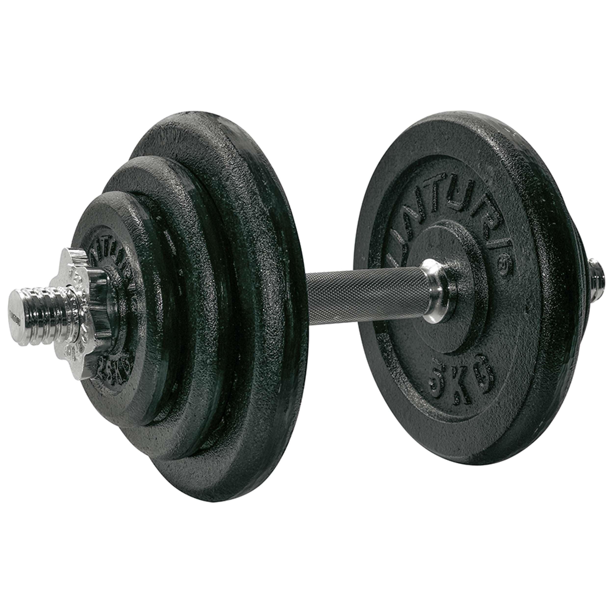 Tunturi Hantel Gusseisen 20kg - Hantelset mit Schraubverschluss - Kurzhantelset - 1 Hantelstange - 30mm - inklusive kostenlose Fitness-App