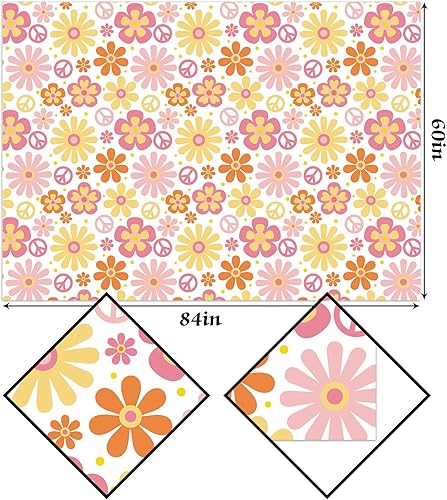 Miniatura 5 de Hafangry Groovy - Mantel retro hippie bohemio para fiesta, decoración de mesa de fiesta de margaritas, decoración de mesa de fiesta de temporada,