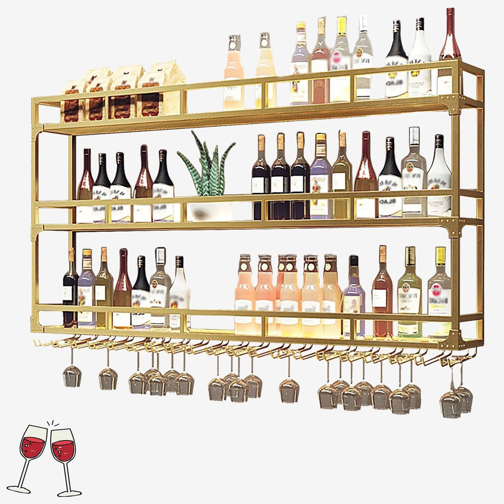 Estante de vino montado en la pared con luz LED, soporte colgante para copas y estante flotante, para almacenamiento en el hogar, bar, cocina
