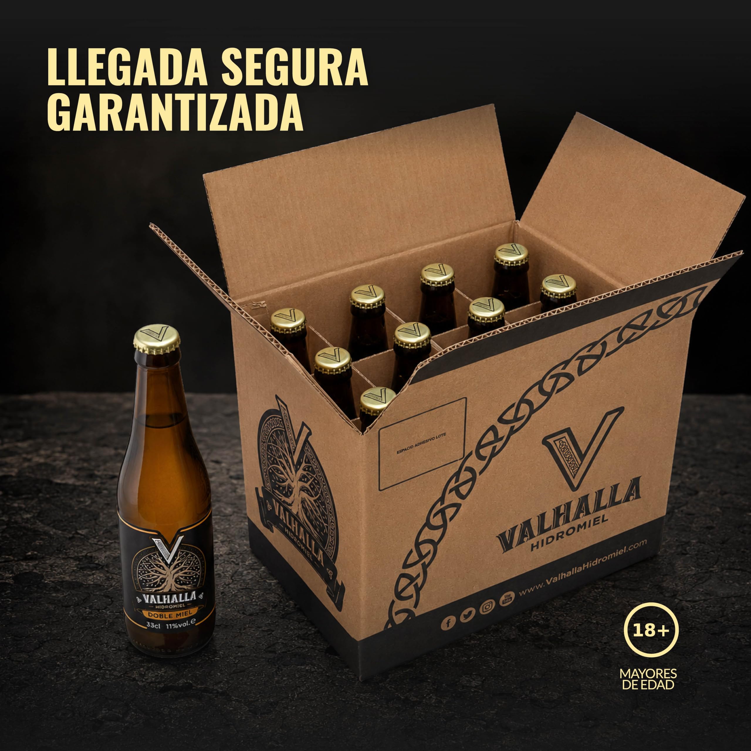 Valhalla Hidromiel Doble Miel | Cerveza Artesanal Estilo Show Mead Dulce | Bebida Natural con Aroma de Higos Pasas y Flores | Caja 12 Botellines 33cl | Sin Gluten ni Sulfitos | 11% Grados Alcohol
