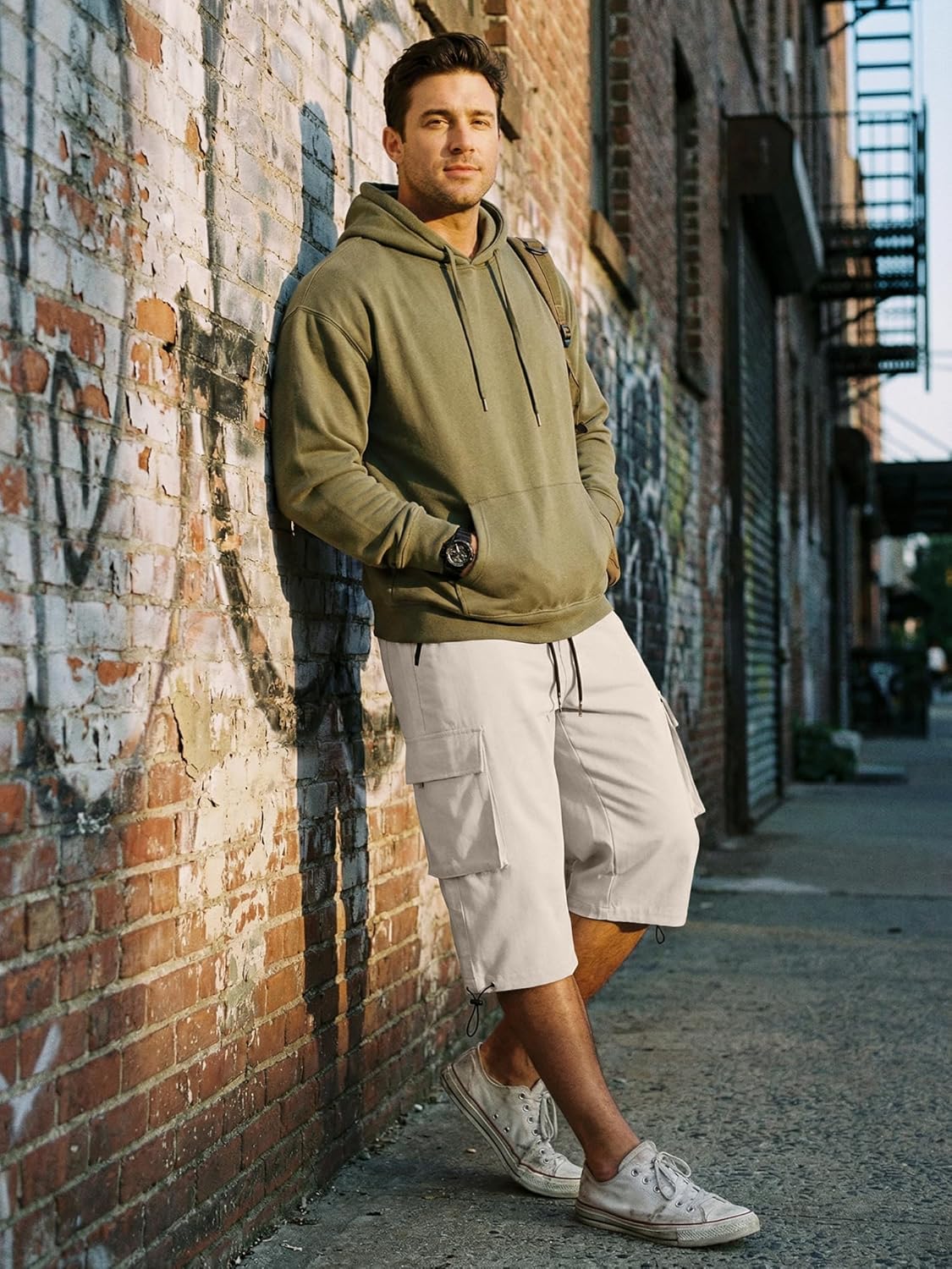 JMIERR Men's 3/4 Length Cargo Shorts Elastic Waist Capri Pants with Zipper Pockets - Image 8