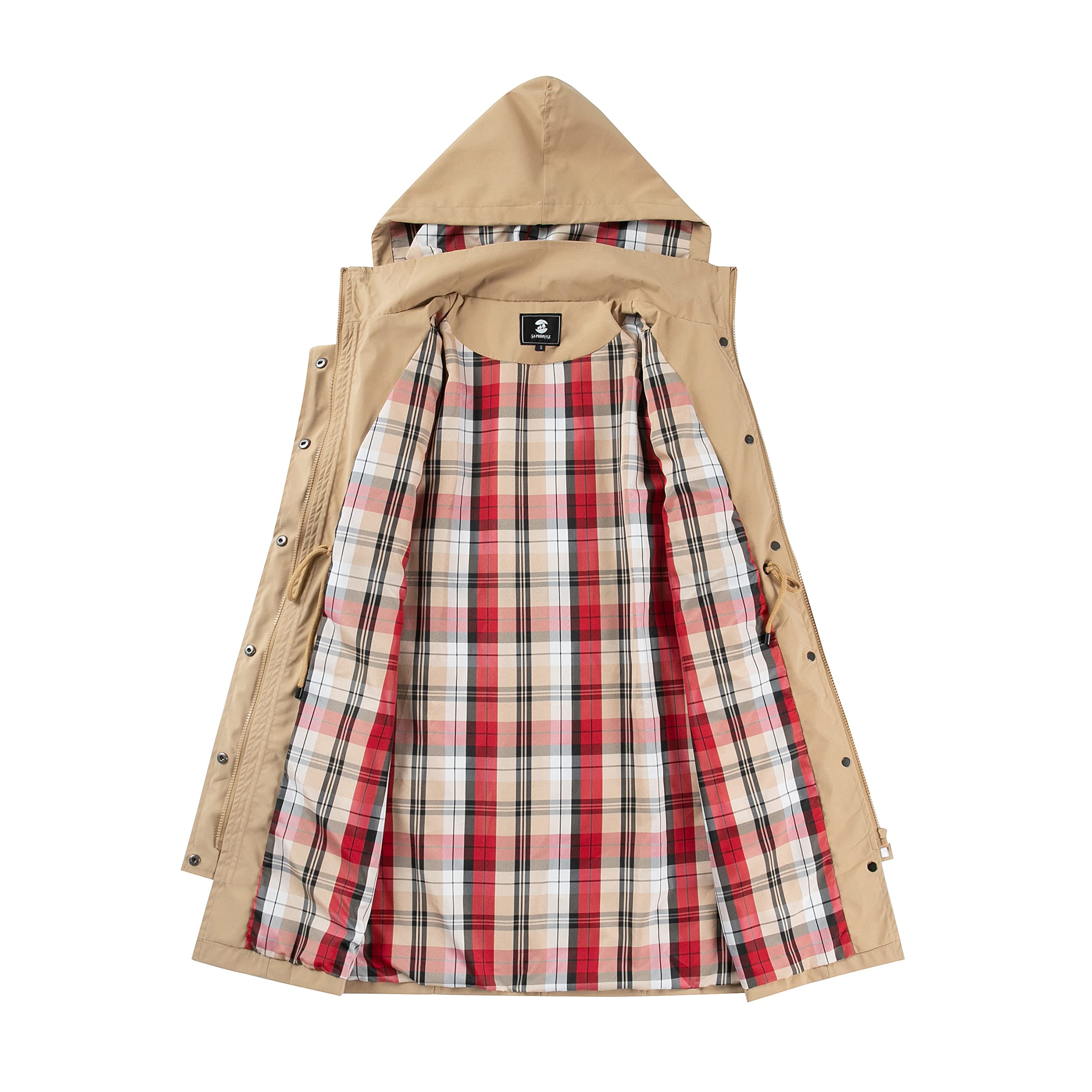 SaphiRose Women's Long Hooded Rain Jacket Outdoor Raincoat Windbreaker(Waterproof-Camel,X-Large)