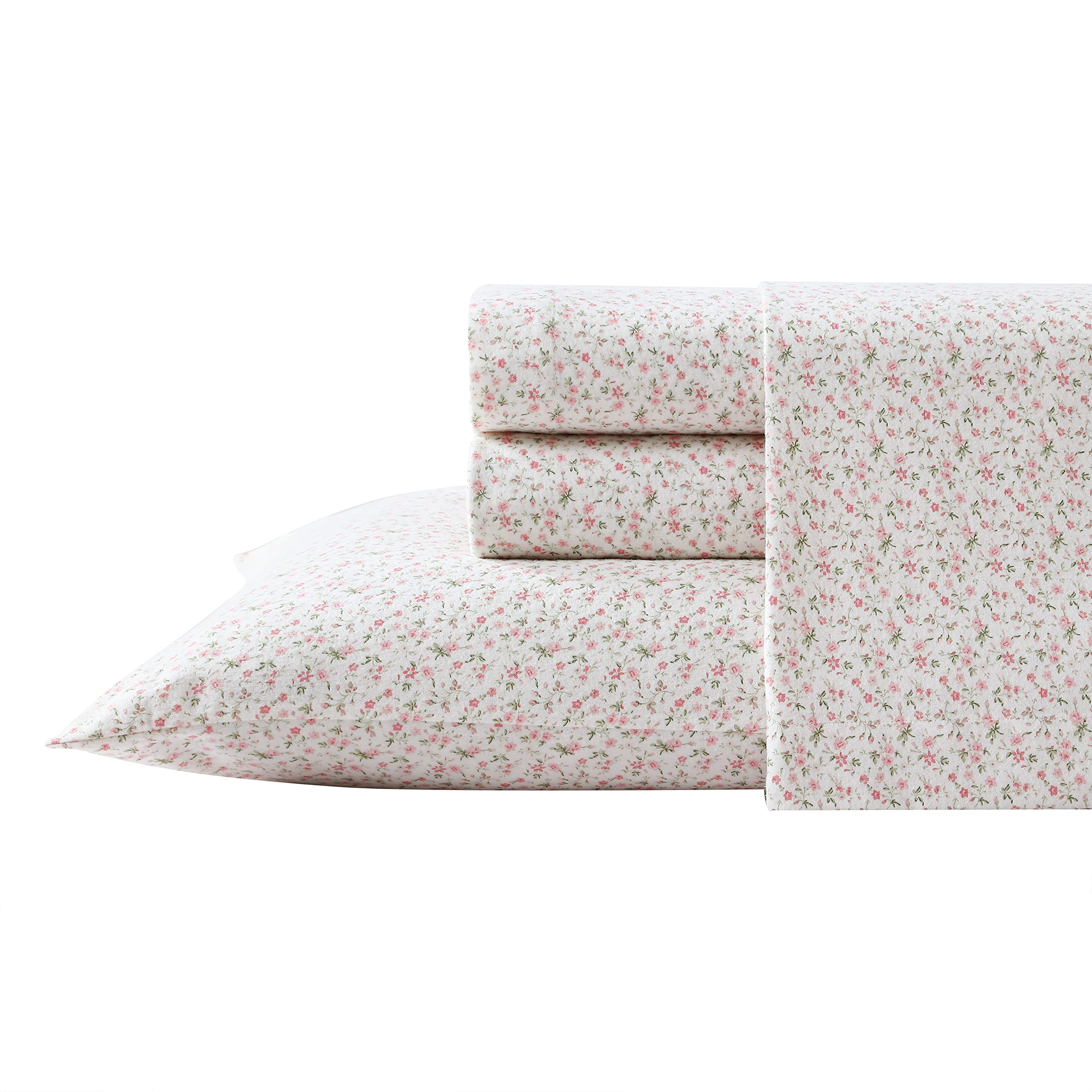 Laura Ashley Home - Twin Sheets, Cotton Flannel Bedding Set, Brushed for Extra Softness & Comfort (Evie Pink, 3 pcs, Twin) - Image 2