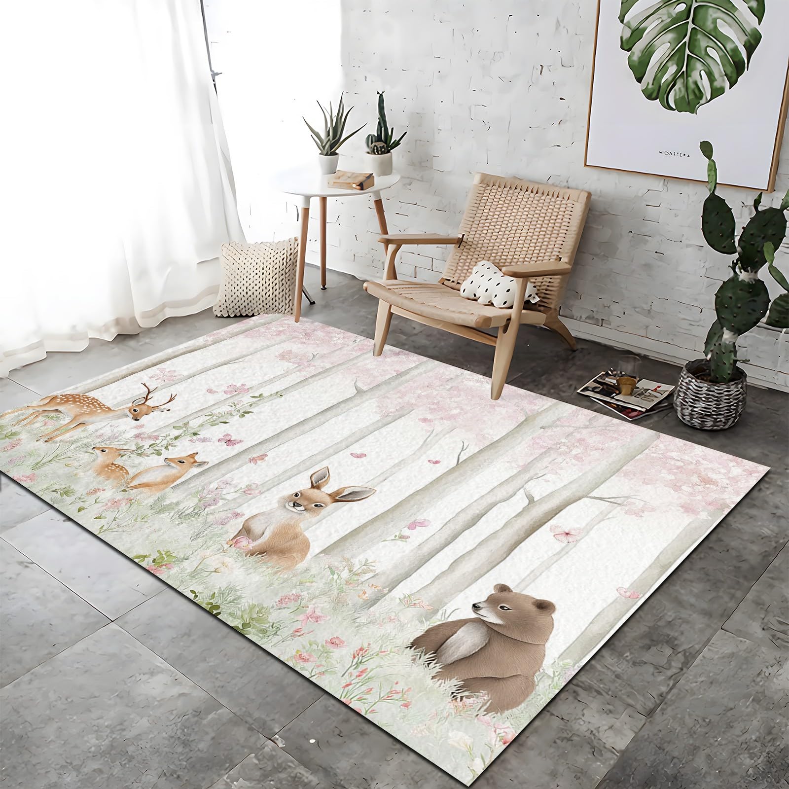 Tapis de décoration rectangulaire - Motif : forêt - Renard - avec Motif - Lavable - Antidérapant - en Flanelle Douce - pour Chambre d'enfant - 120 x 170 cm