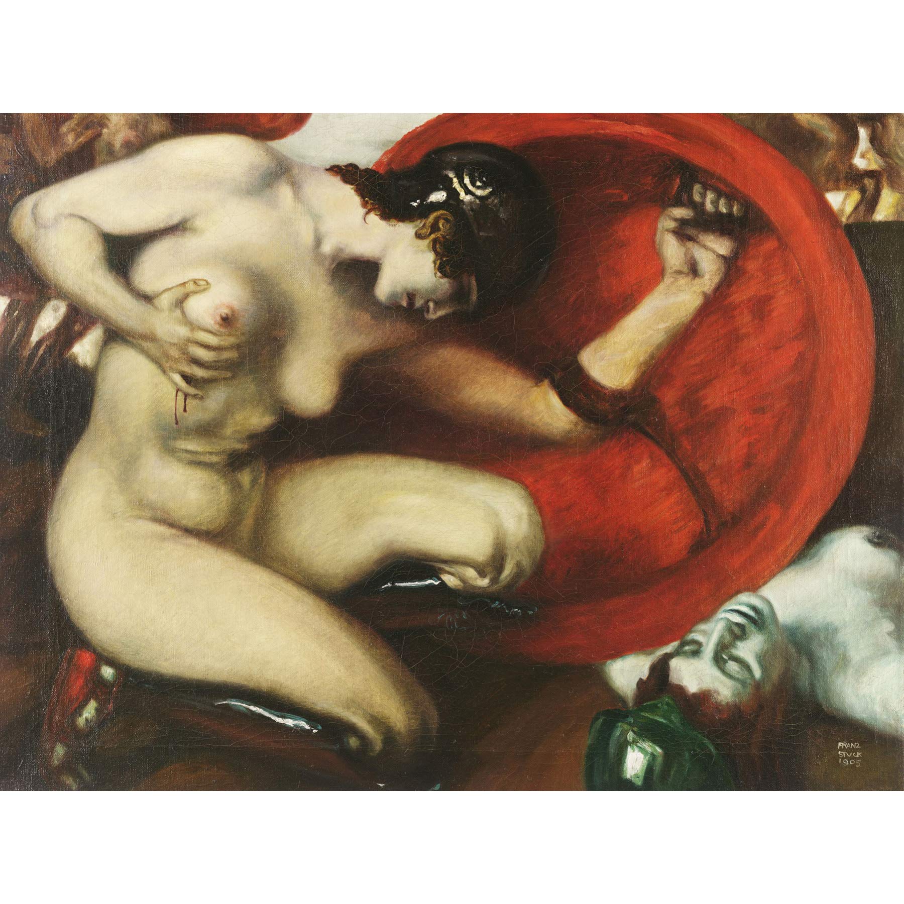 Artery8 Von Stuck Wounded Amazon Painting Premium Wall Art Canvas Print 18X24 Inch
