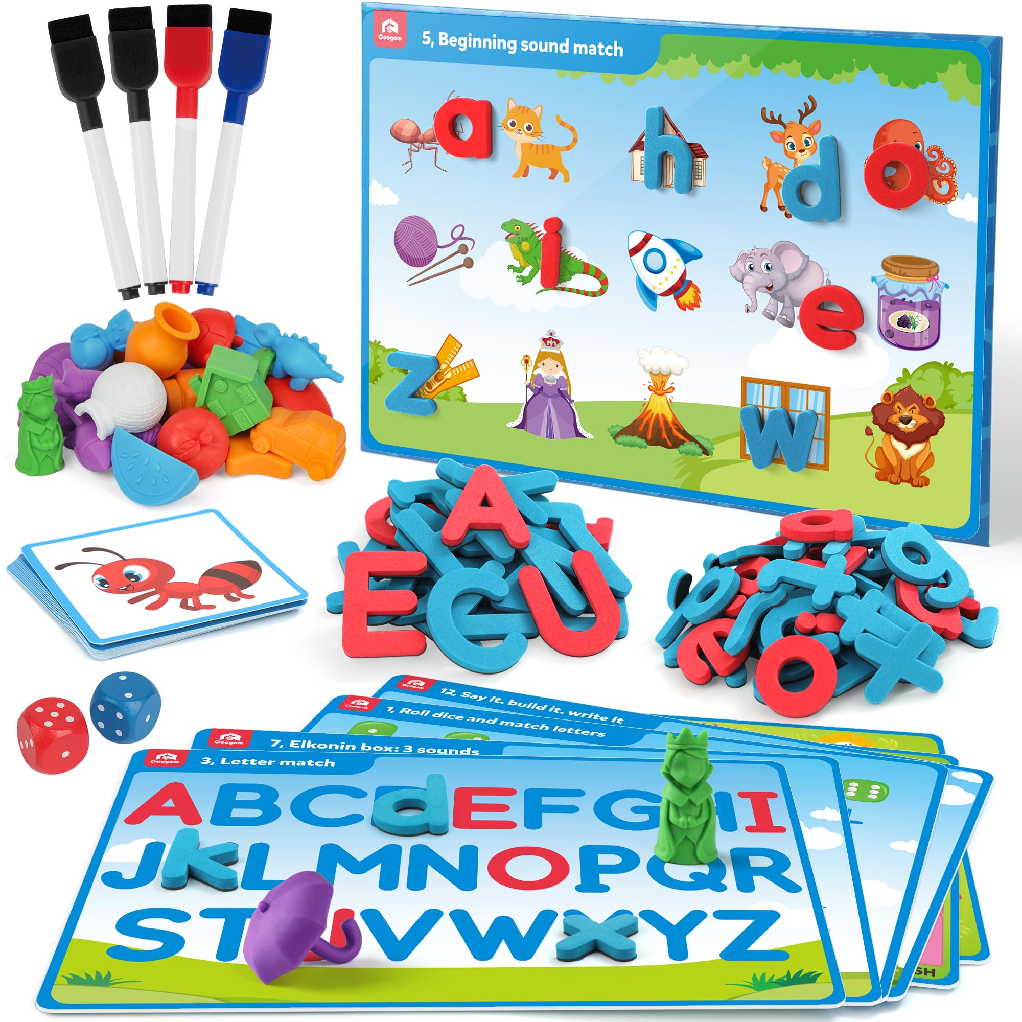 Coogam Preschool Alphabet Learning Playset, Magnetic Letter Matching Game, Educational ABC Recognition with 6 Activity Cards, Phonic Manipulative Autism Toy for Children Aged 3+