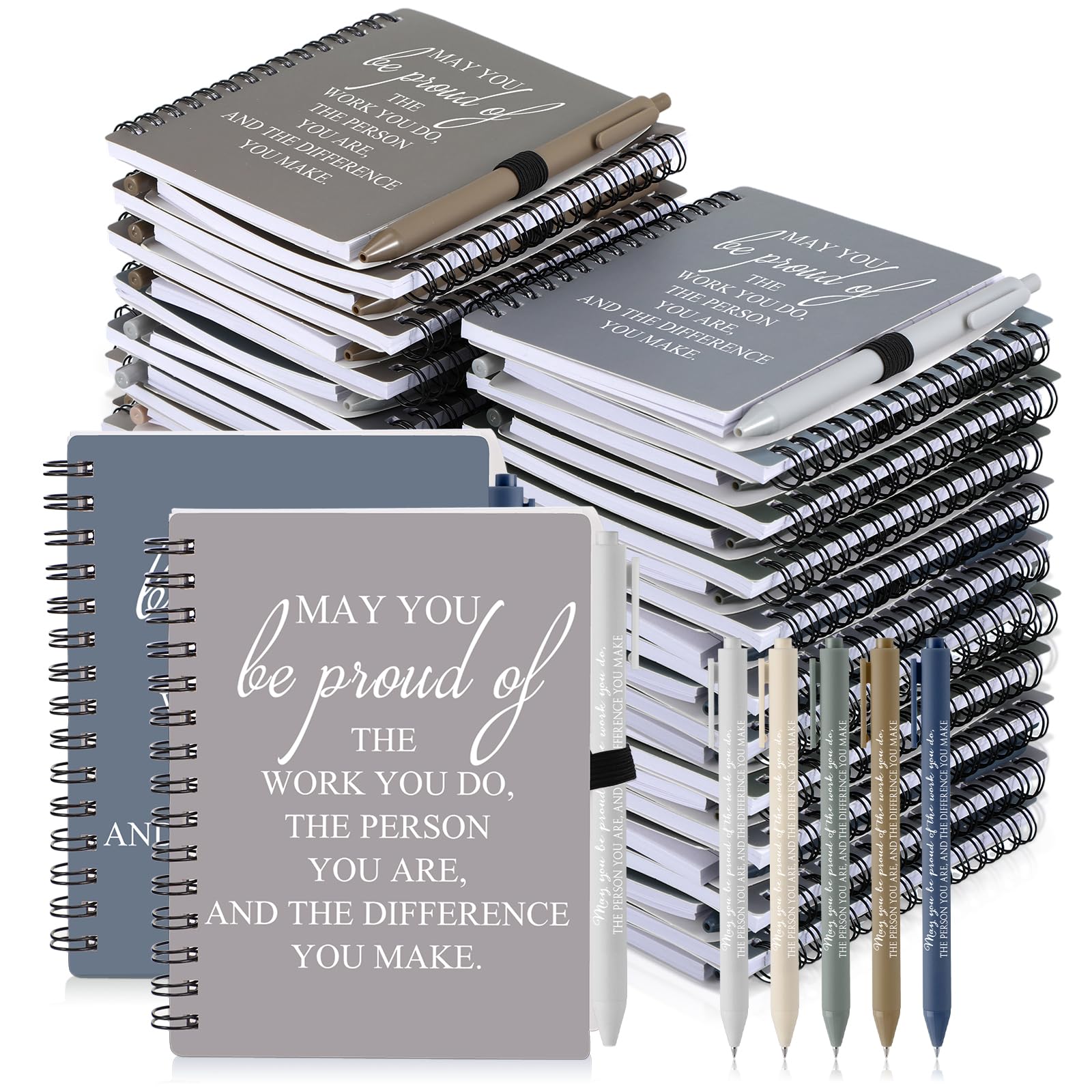 Honoson 50 Sets/100 Pcs Valentines Employee Gifts May You Be Proud The Work Notebook with Ballpoint Pen Inspirational Journals Office Valentines Thank