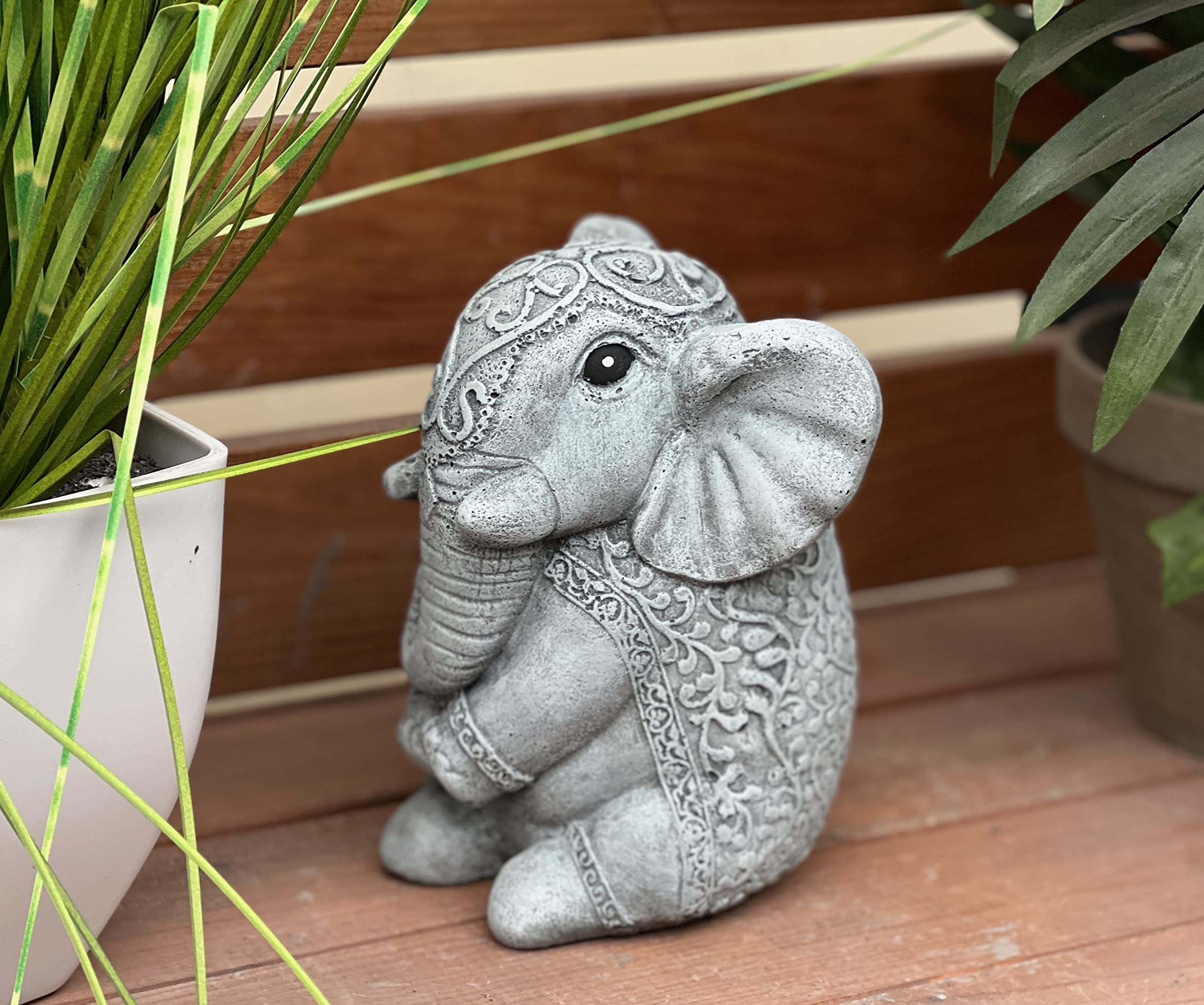 stoneandstyle Statuette éléphant indien en en pierre massif résistante au gel