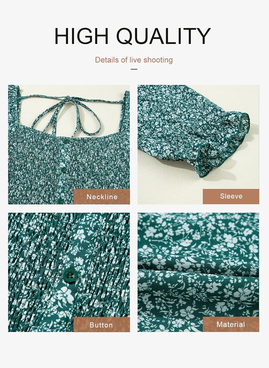 Dokotoo Womens Casual Summer Dresses Short Sleeve Square Neck Smocked Boho Floral Sundress Flowy A-Line Mini Dress - Image 5