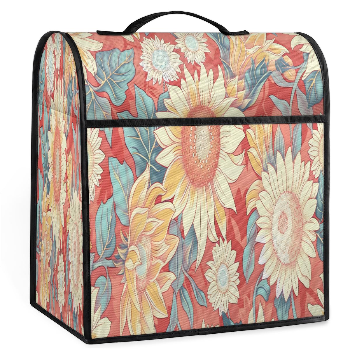 Coffee Maker Cover Watercolor Sunflower Kitchen Appliance Covers Small Appliance Covers Blender Cover Juicer Cover Dust Covers for Kitchen Appliances with Top Handle and Pockets,Washable,B759