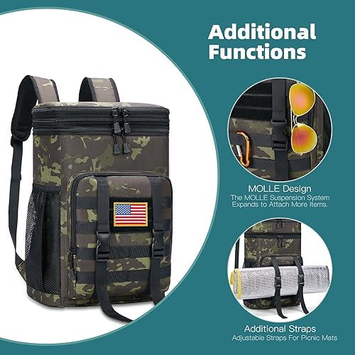 Miniatura 4 de Mochila enfriadora expandible, mochila térmica suave con aislamiento térmico de doble cubierta, mochila impermeable para hombres y adultos, camping