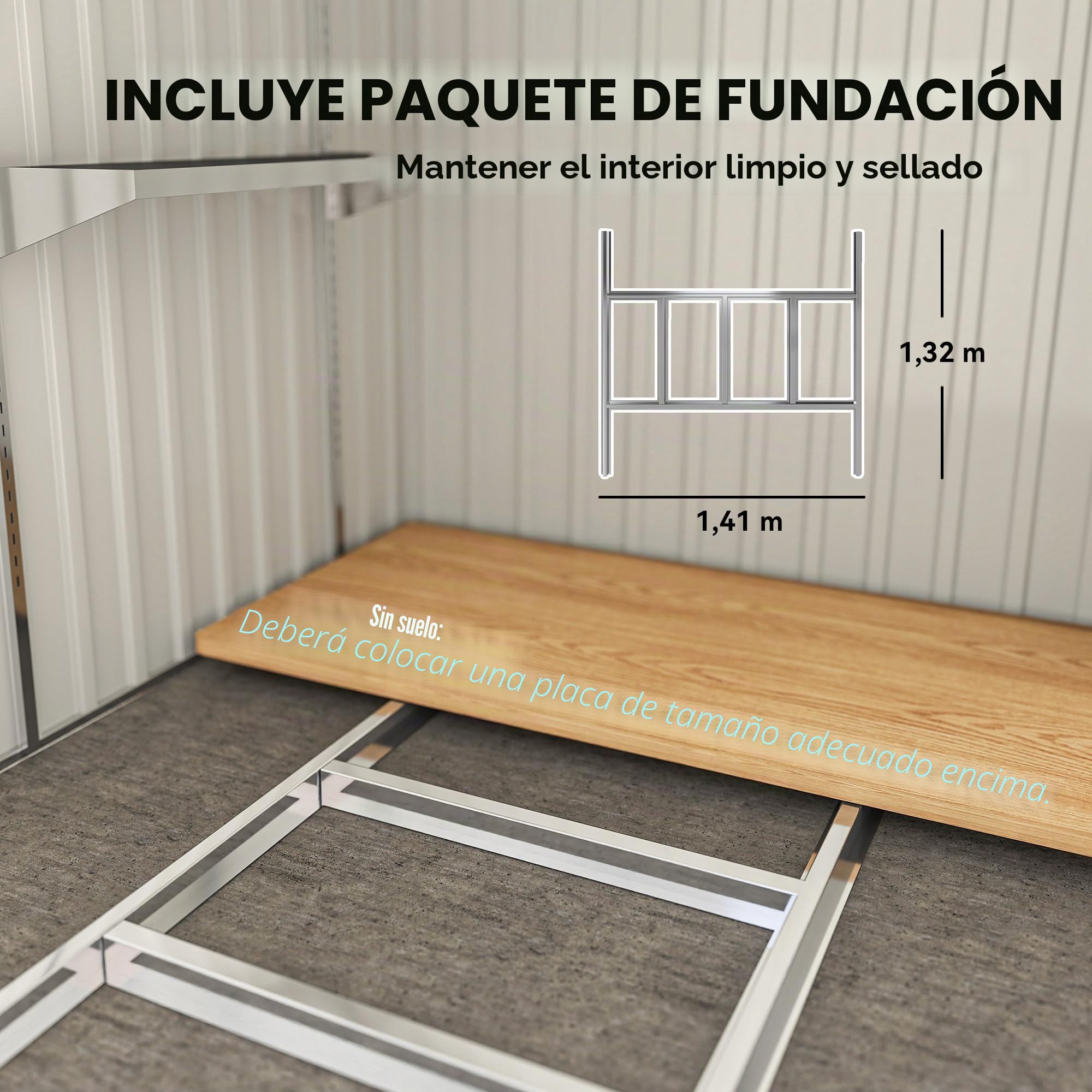 Outsunny Cobertizo de metal de 2,81 m², 154 x 206,5 x 181 cm, cobertizo de jardín con tejado a un agua, base, puerta corredera, resistente a la intemperie, caseta de jardín, para exteriores, jardín