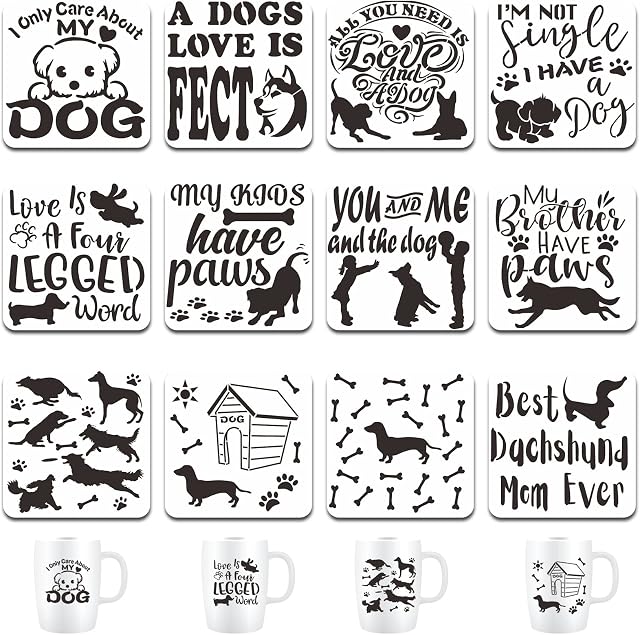 Drawing Stencil Set Dog Stencils for Crafts Reusable Animal Painting Stencils,12PCS Journal Stencil Set Stencils Template,Stencils for Crafts Reusable Set for DIY Gift Card Scrapbooking Decoration