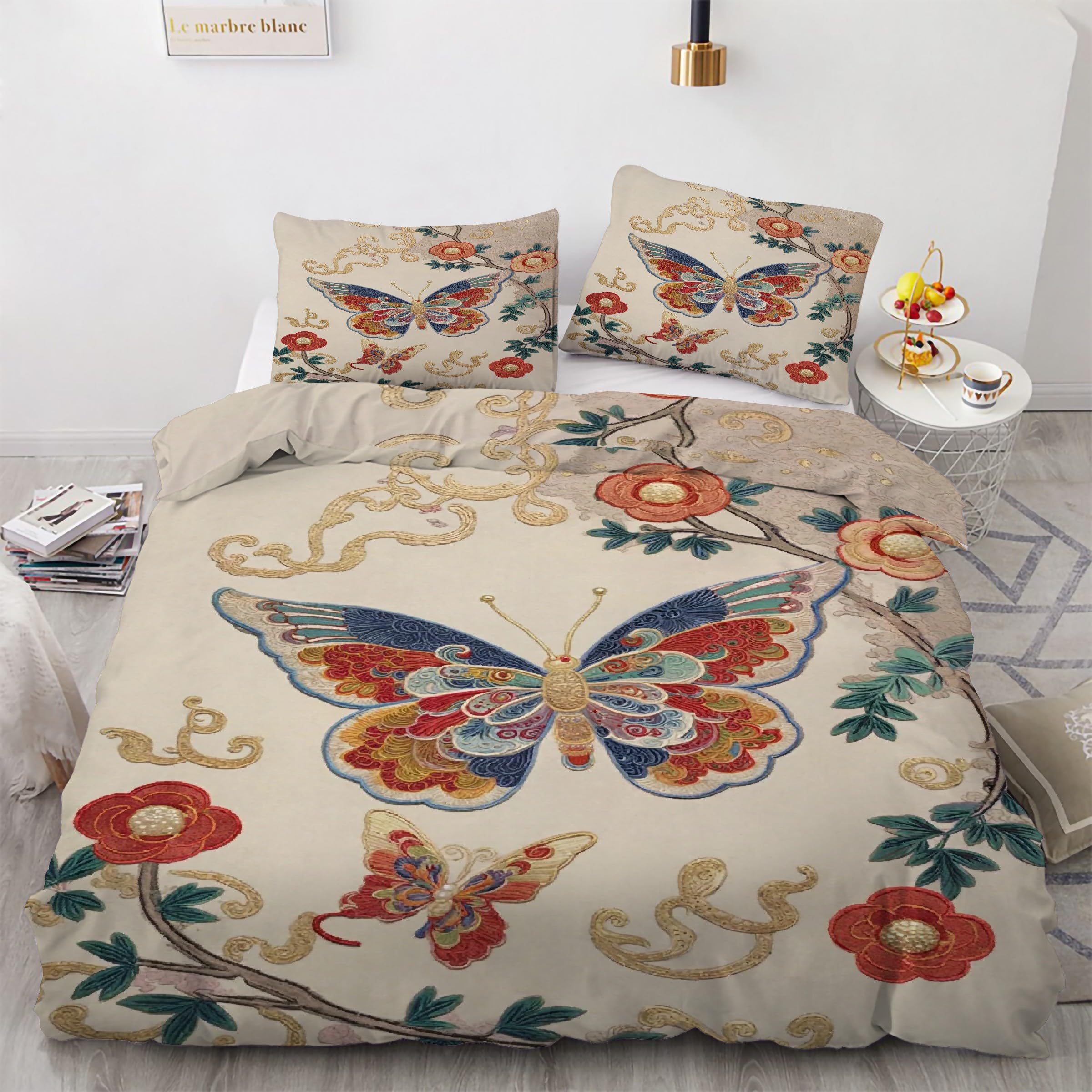 Housse de couette 240x260 papillon et 2 taies parure lit