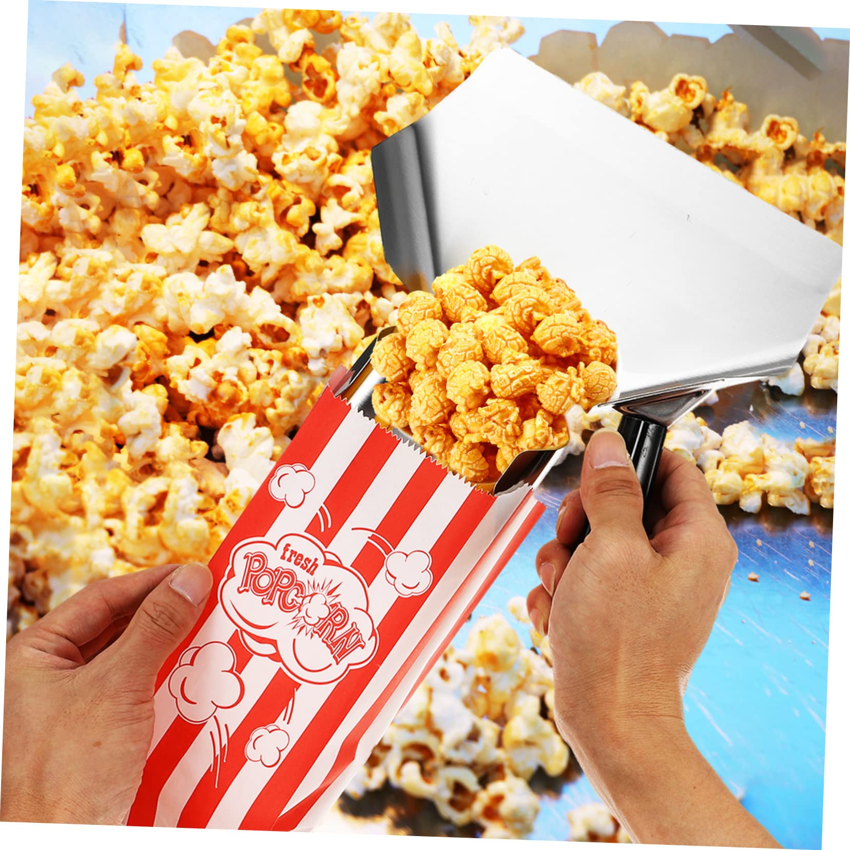 ULTECHNOVO Stainless Steel Popcorn Scoop with Non Slip Handle Tool for Quick Popcorn Dispensing Bags Boxes Bowls Lightweight Design Bar Kitchen Use