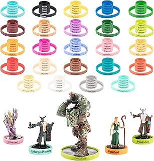 DND Flexible Status Effect Markers - 120 Rings, 24 Different Conditions- ONLY Brand that Fits Large and Standard Minis- For Dungeons Dragons Miniatures, Pathfinder & RPG Games- Easy Slides Under Bases
