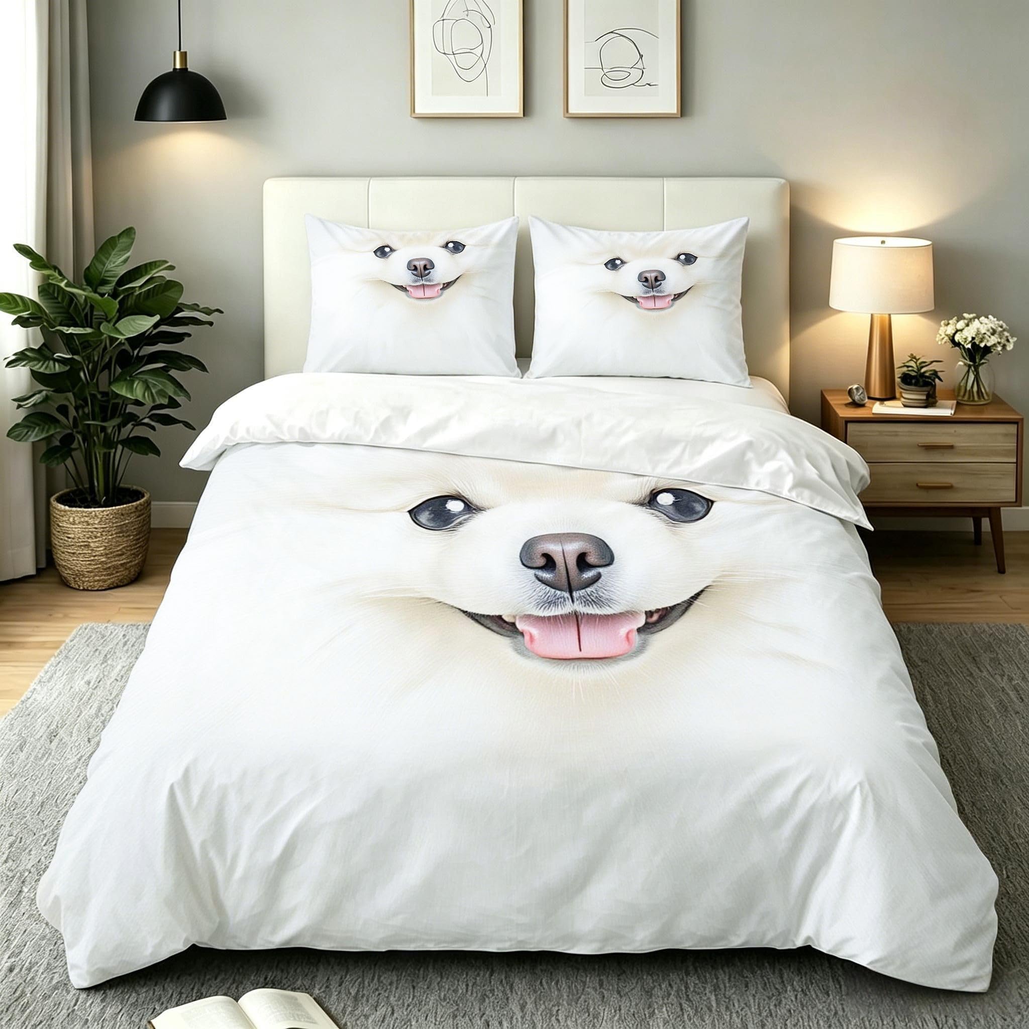 Copripiumino Matrimoniale Cane Bianco 260x240, ZW48 | Traspiranti Durevoli Microfibra, per Tutta la Famiglia, Matrimoniale, per Tutte le Stagioni, con 2 Federe 50x80 cm
