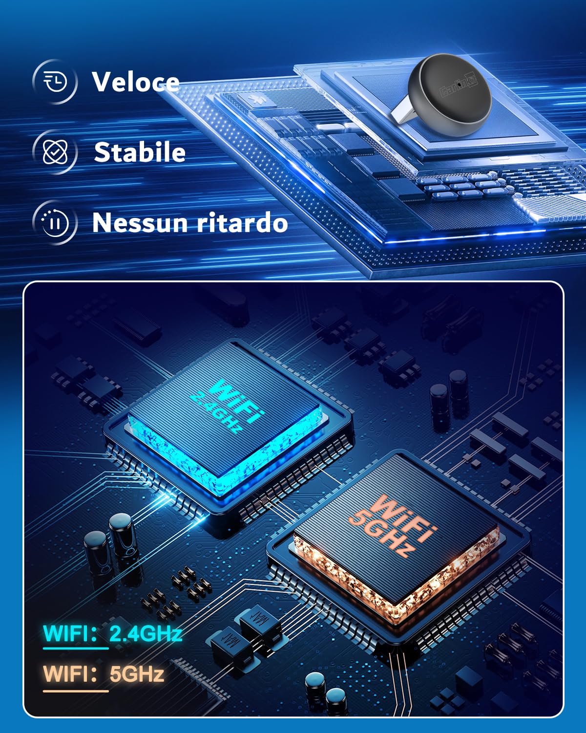 Carlinkit Adattatore wireless per auto CarPlay e Android, mini ultra 3 converte OEM cablato a wireless per iPhone e Android 11+, USB-A/Type-C Plug & Play, connessione veloce, aggiornamento online