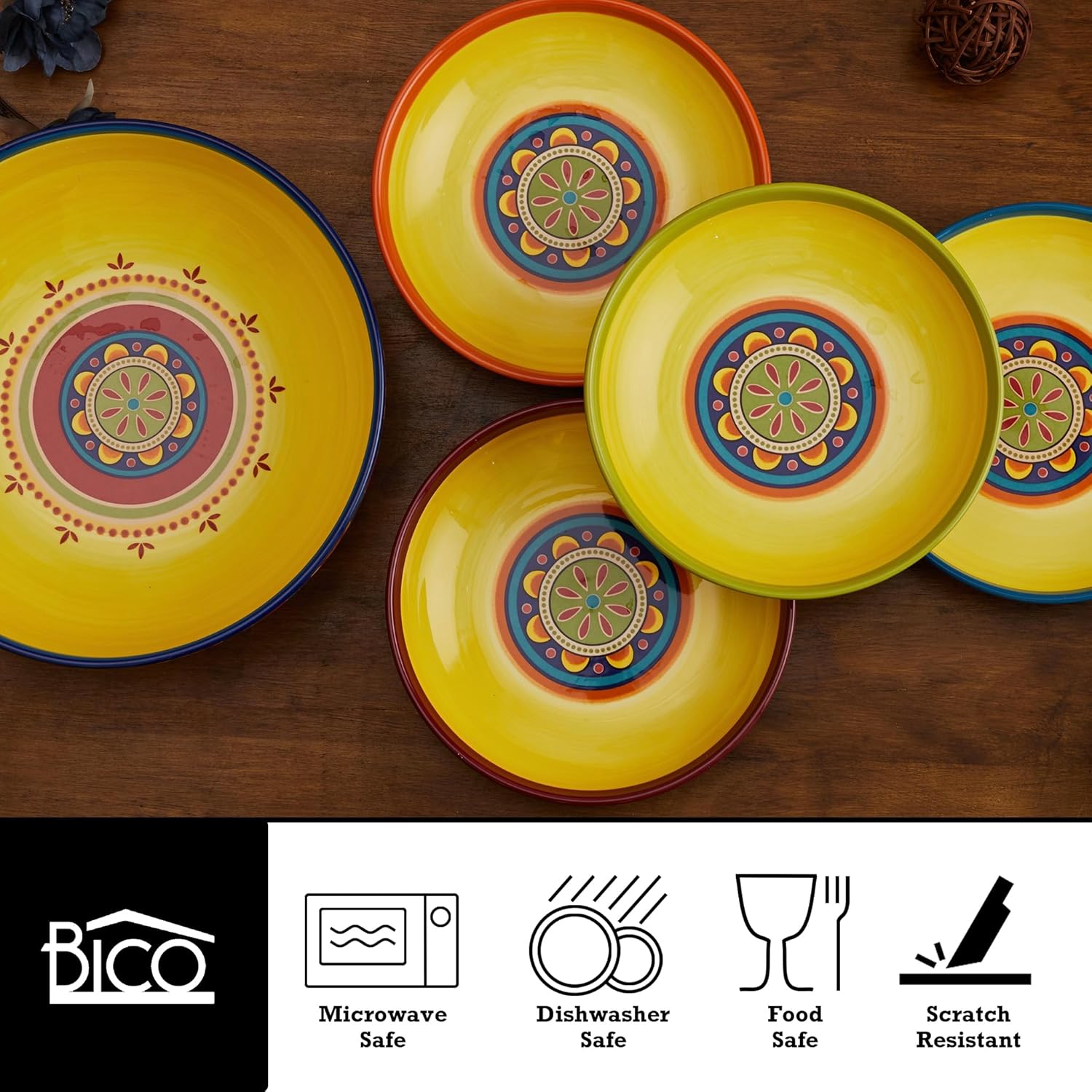 Bico Tunisian Ceramic Pasta Bowl, Set of 5(1 unit 214oz, 4 units 35oz), for Pasta, Salad, Microwave & Dishwasher Safe