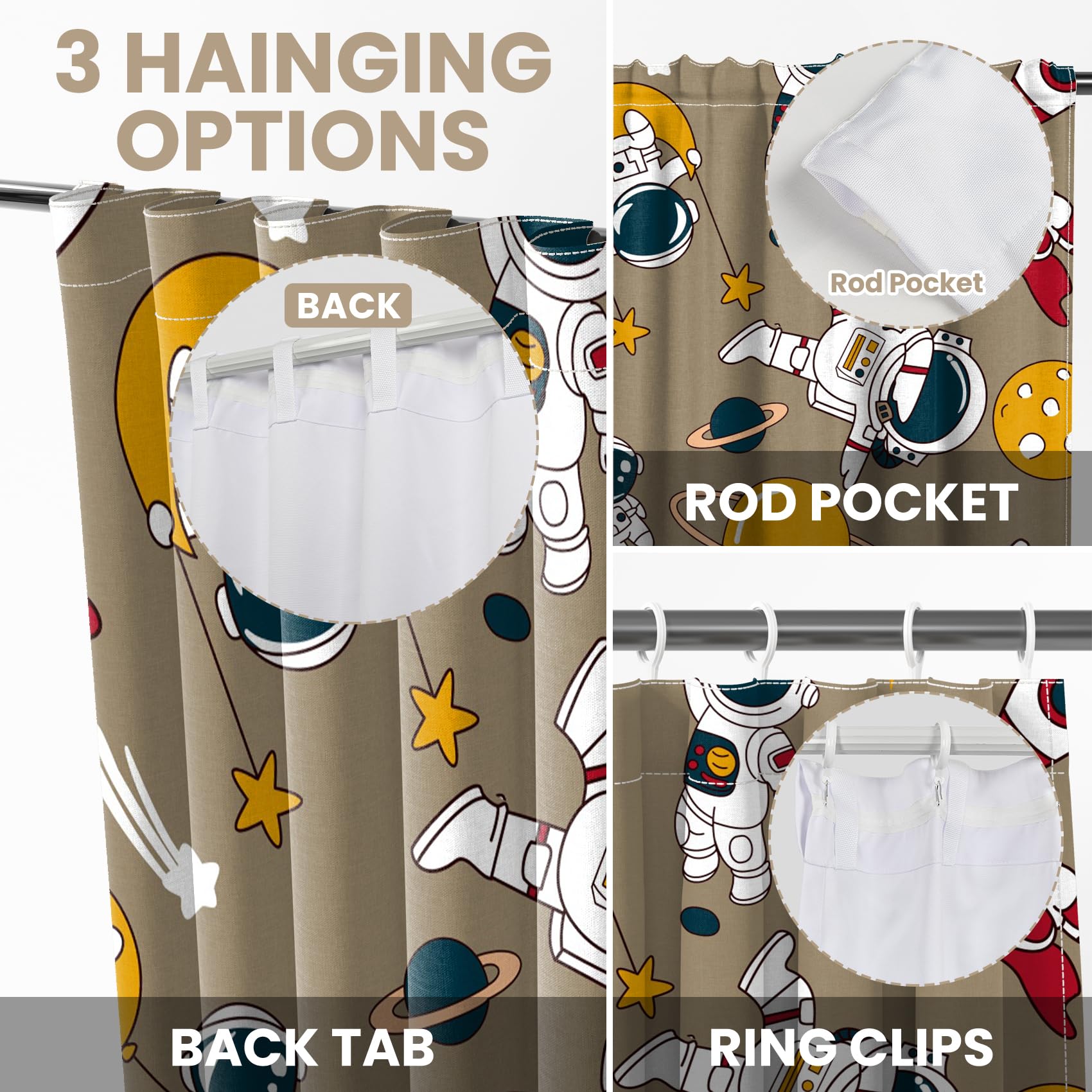 Kzzfqxb 117x229cm Kids Curtains 2 Panels, Brown Spacemen Exploring Universe Rocket Astronauts Window Drapes - Image 4