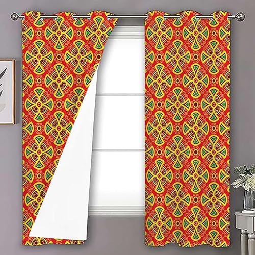 Miniatura 3 de Paneles geométricos de cortinas opacas con ojales, ventanas de baño, privacidad, motivos florales, detalles tradicionales, orientales, 2 paneles, 53