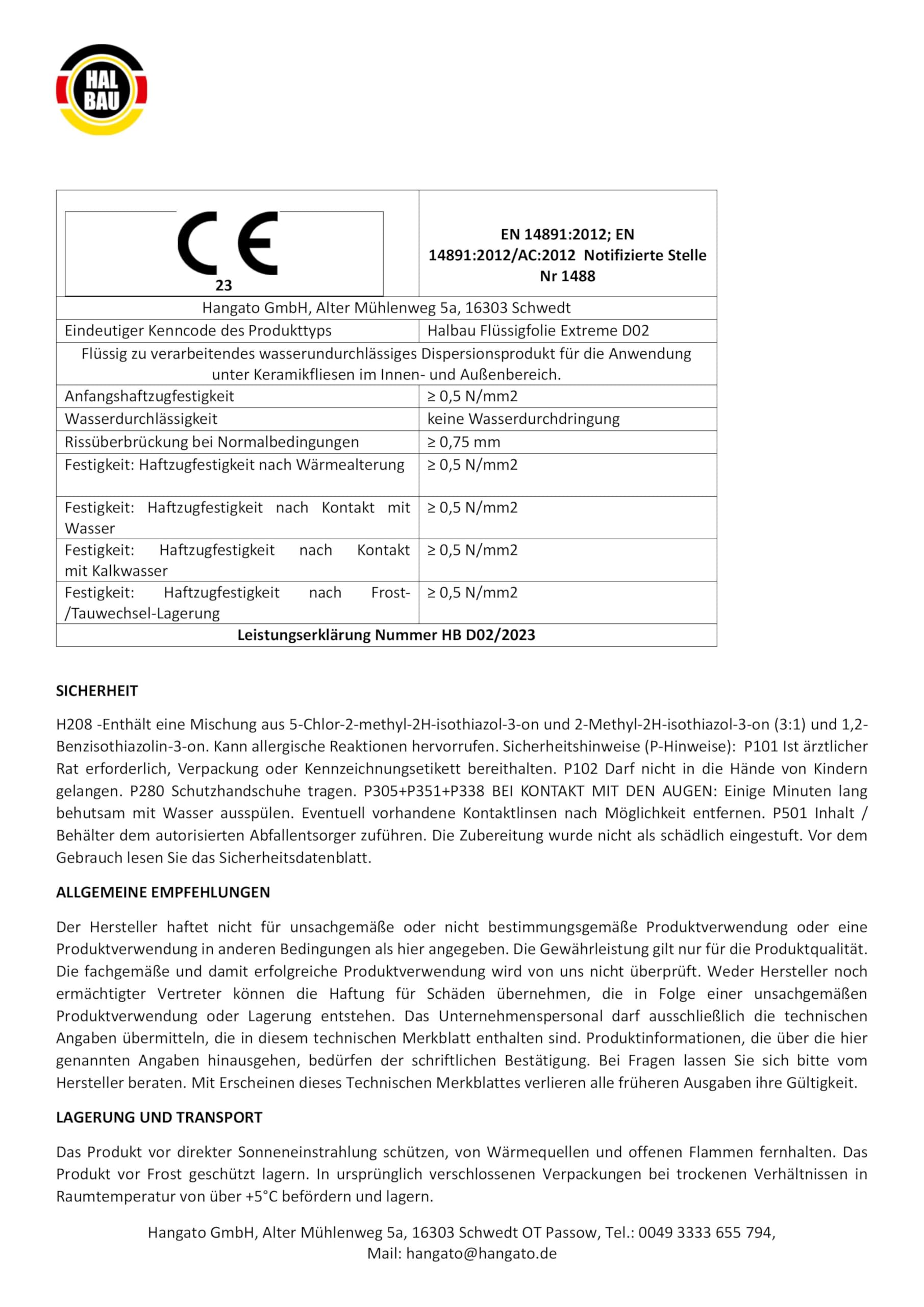 Flüssigfolie 20kg für Innen und Aussen, Faserverstärkte Hochelastische Abdichtung, Wassersperre unter Fliesen, Balkon, Dusche + Farbroller 25cm Halbau SET D02