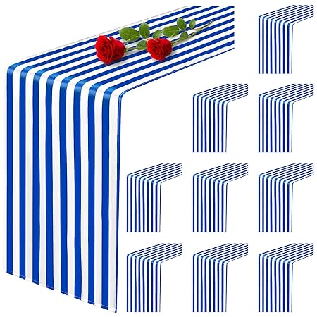 10 Pack Striped Table Runner Polyester Table Decor Classic Blue and White Striped Table Runner Modern Elegant Design for Indoor Outdoor Party Events Banquet Wedding (12 x 72 Inch)