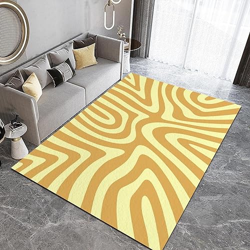 Miniatura 2 de Boho Yellow Waves Area Rug 2x3ft Retro 70S Psychedelic Washable Rug Non-Slip Indoor Carpet for Entryway Foyer Kitchen Living Room Bedroom