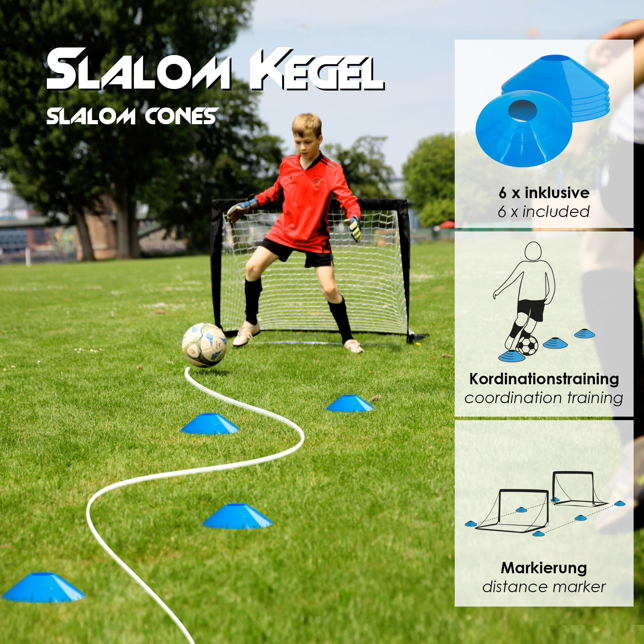 EASY2PLAY, porta da calcio per esterni, set da 2 pezzi, pop up goal, montaggio in 3 secondi, porta da calcio pieghevole da 120 x 90 x 90 cm, aste in fibra di vetro per bambini e adulti, giardino,