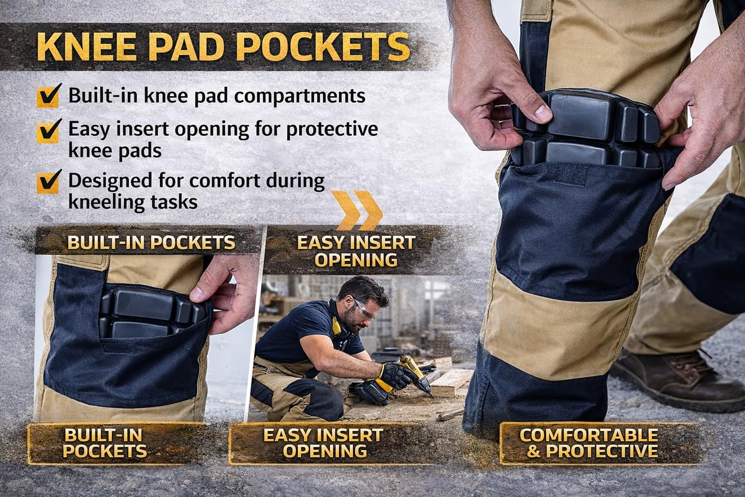 GRS Multi Pockets Mens Combat Cargo Work Trouser with Knee Pad Pockets (Various Sizes and Colours: 28" - 50") — view 3