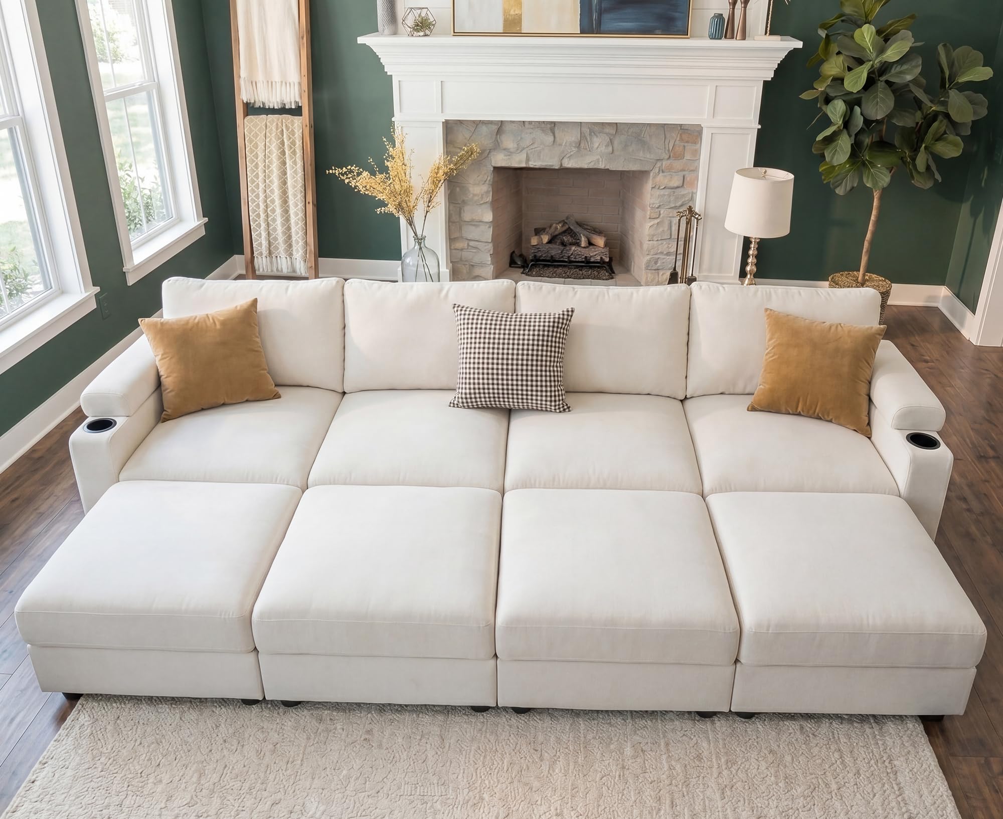 Couches Oversized Chenille Cloud Sofa (Chenille Beige, 8 Seat Sleeper)