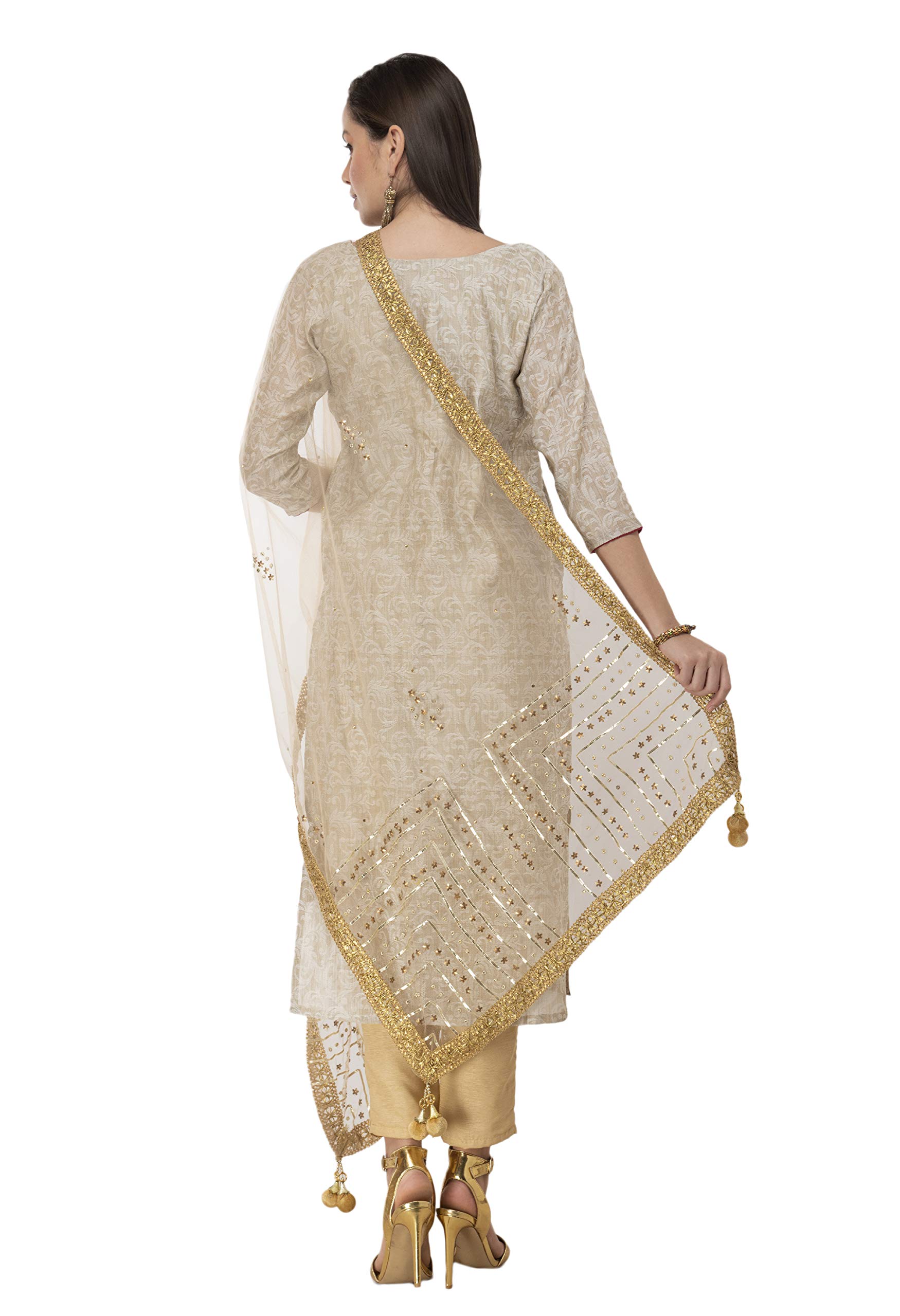 a r silk Women's Stone Work with Golden Lace With Fancy Latkan Net Fancy Dupatta (ARS0299, Golden, Free Size)-picture-21