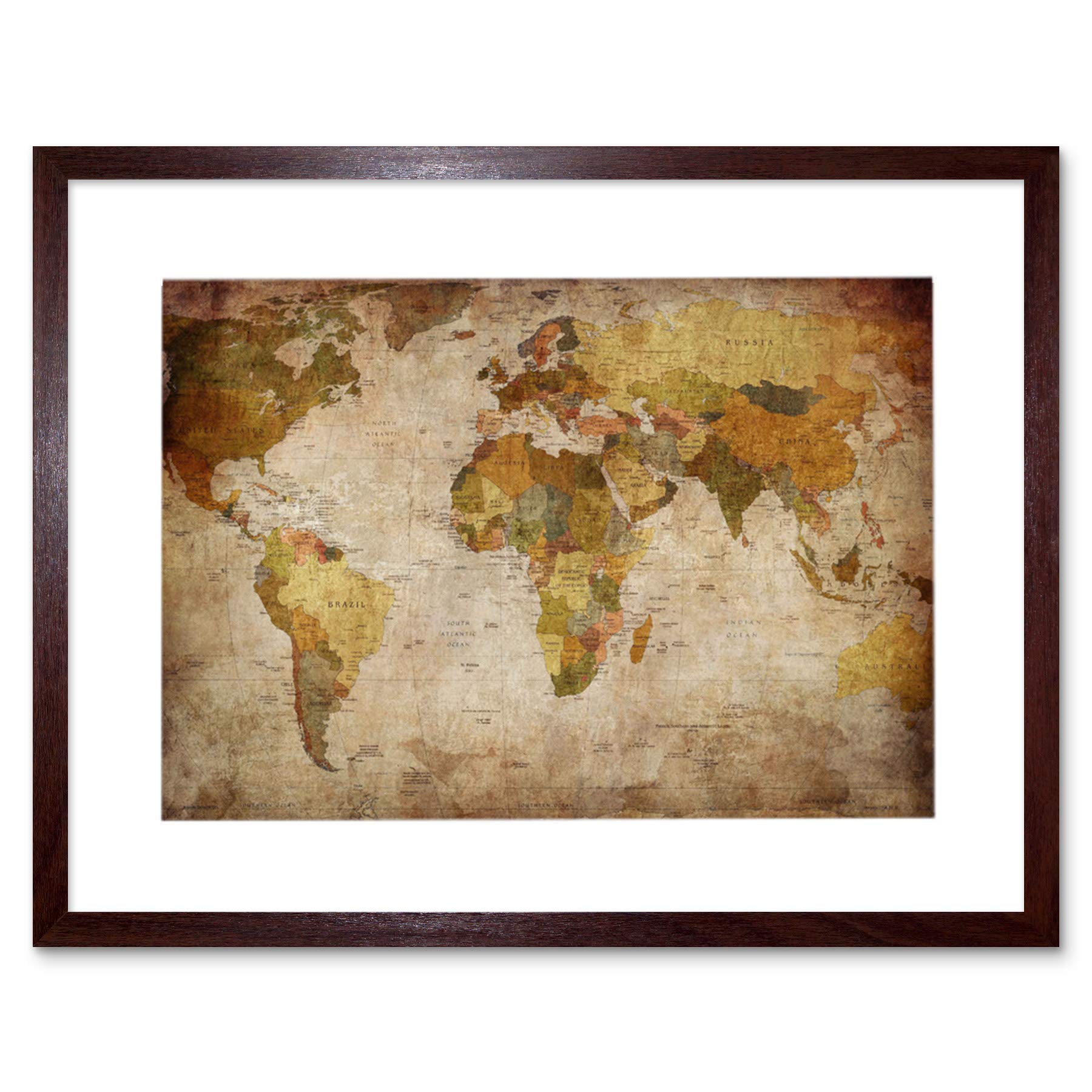 Wee Blue Coo Map Globe World Atlas Antique Style Modern Layout Picture Framed Wall Art Print