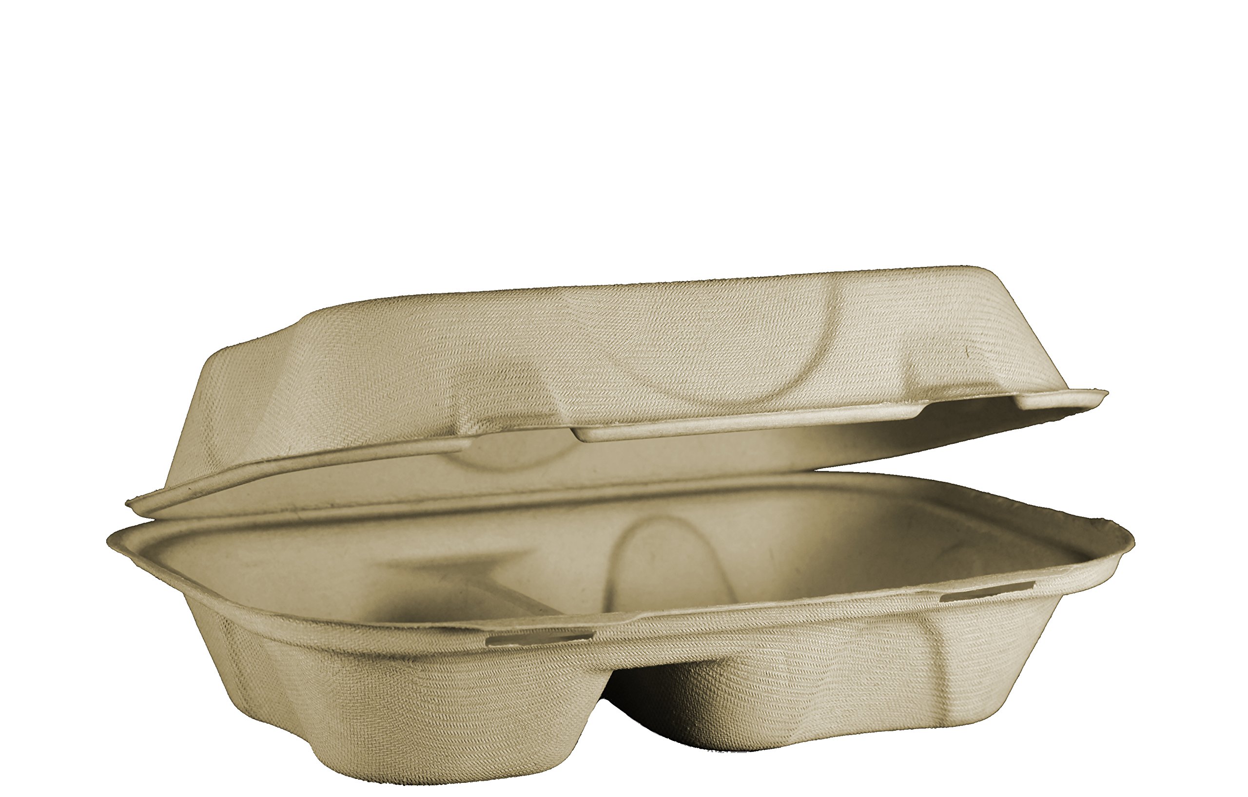 World Centric TO-SC-U34D 100% Compostable Unbleached Plant Fiber Hoagie Box 2 Compartment Take Out C