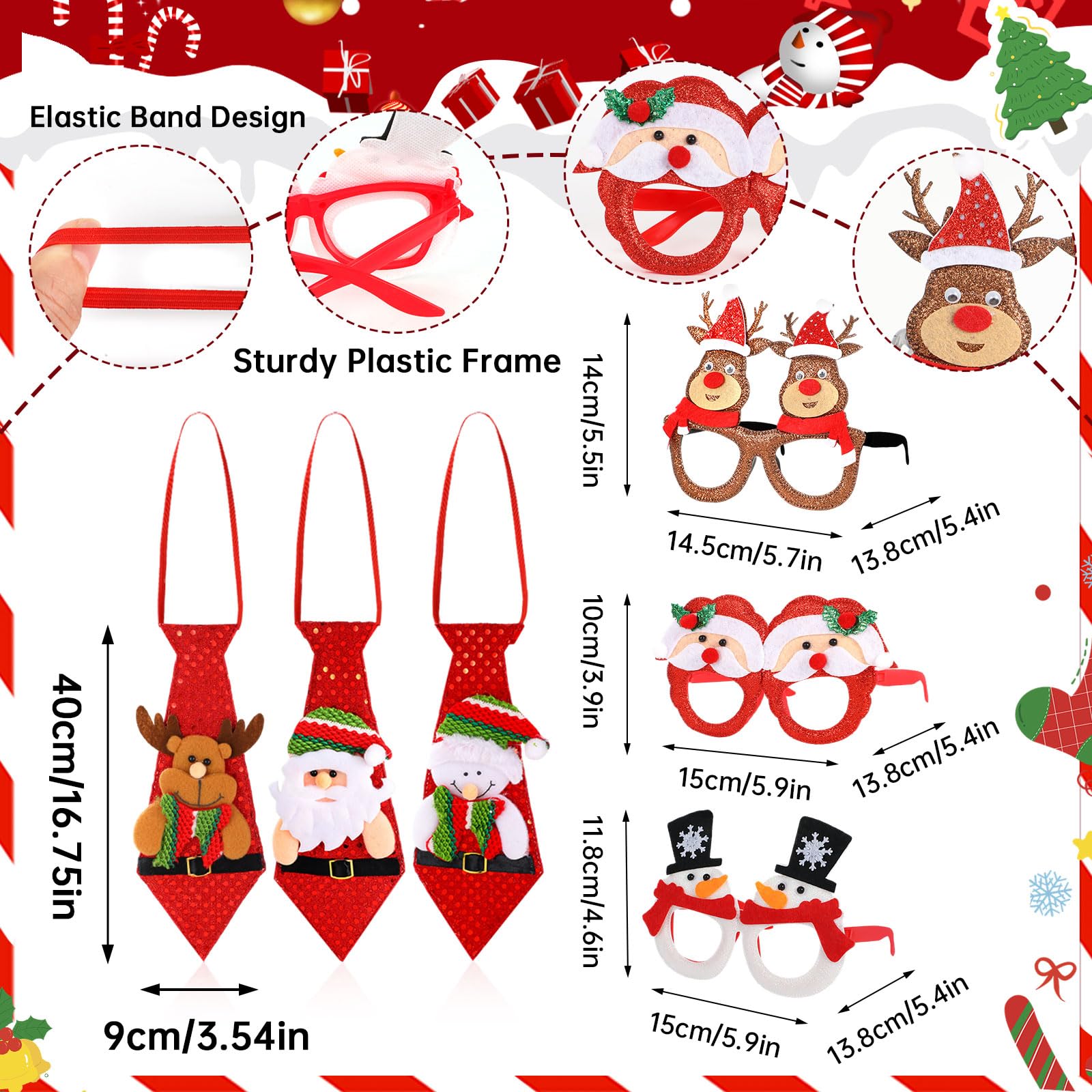 BTHRORO Christmas Headbands Party Glasses Ties Set - Image 3