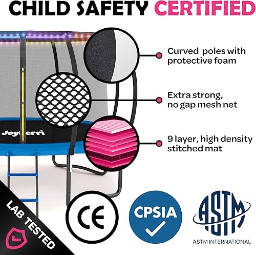 Miniatura 2 de Trampolín para niños y adultos  Trampolín de 8 pies, 10 pies, 12 pies, 14 pies con red, con rociador adicional y luces LED, certificado ASTM,