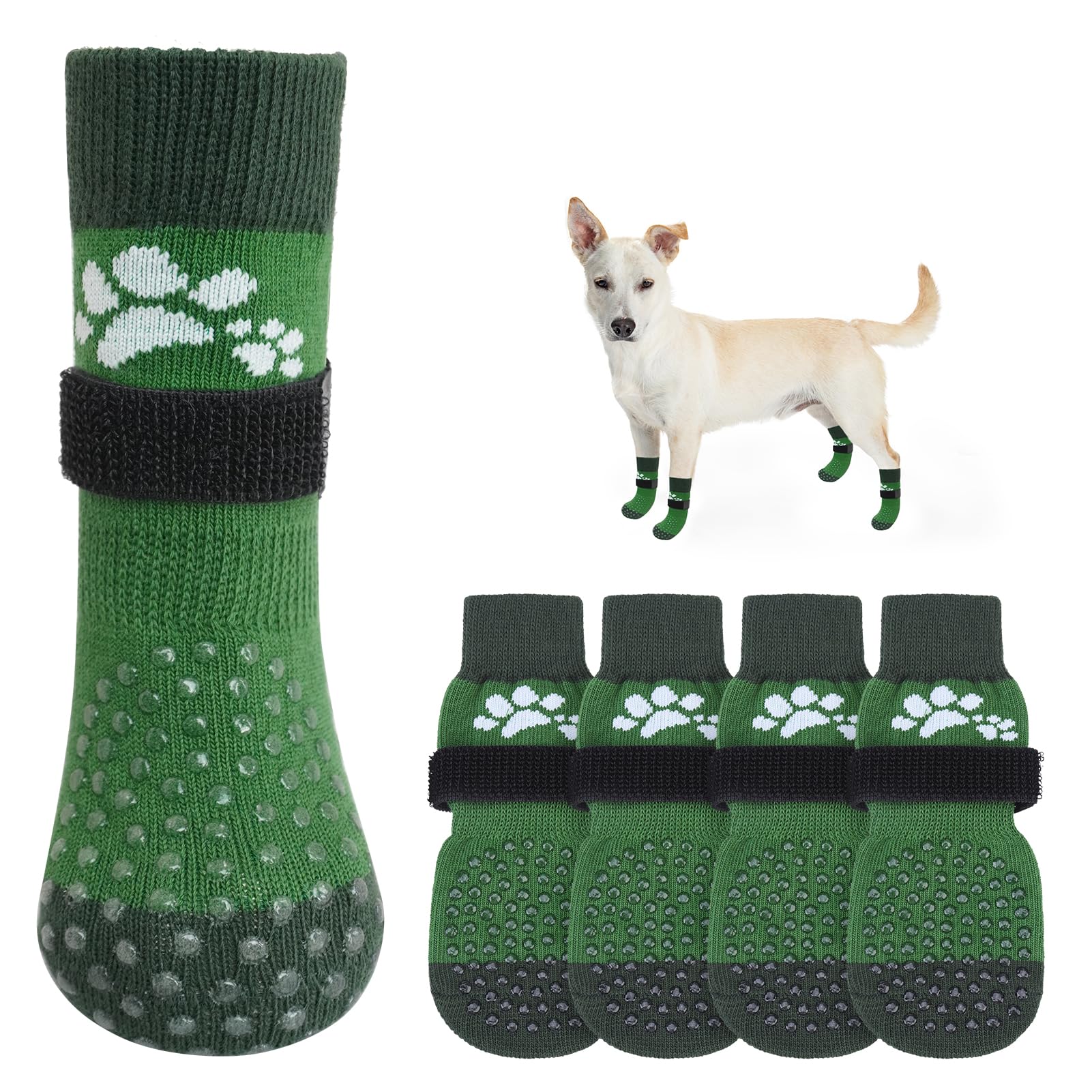 SCENEREAL Anti Slip Dog Sock to Prevent Licking Paws for Hardwood Floors Boots & Paw Protector Shoes for Hot/Cold Pavement with Grippers