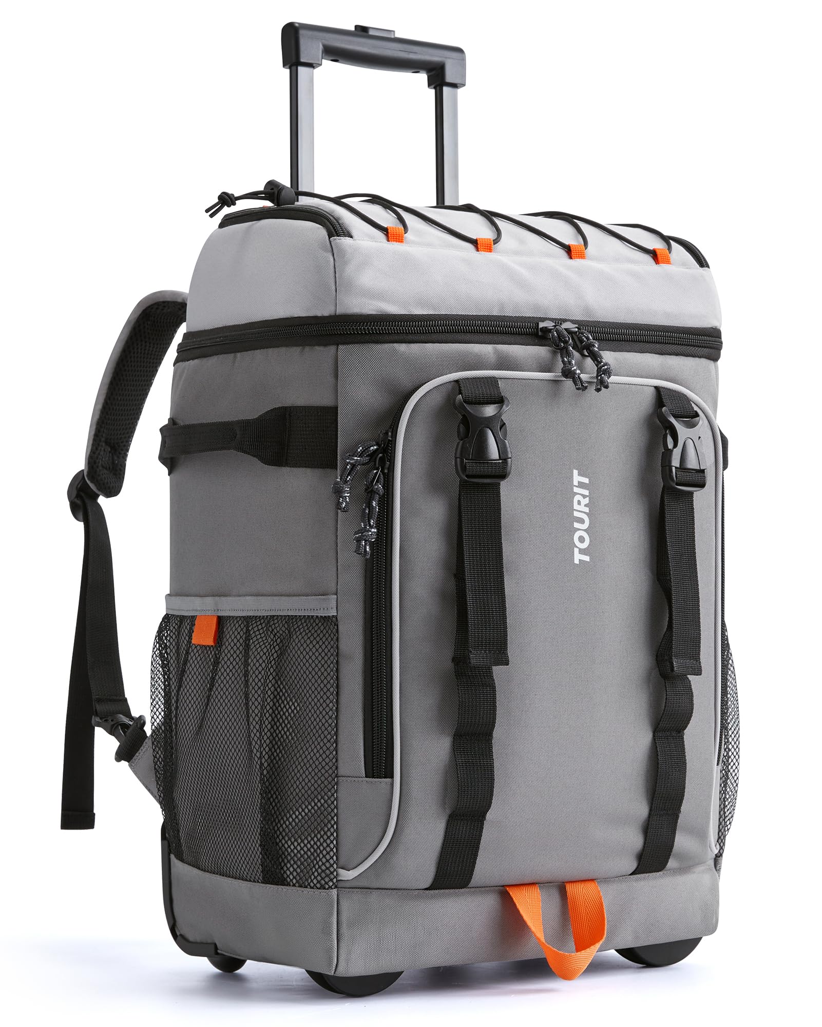 TOURIT 50-Can Rolling Backpack, Double Deck & Dual-Bar Handle Travel Soft Cooler Bag with Wheels for Women, 30L Space Beach Cooler Size 18"(15"+3")ร13"ร11"