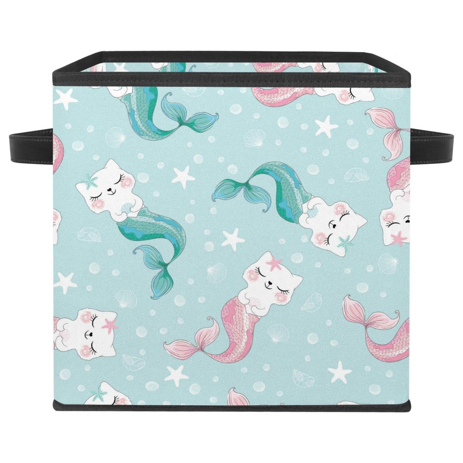 Boîte de rangement pliable motif chat sirène pour placard