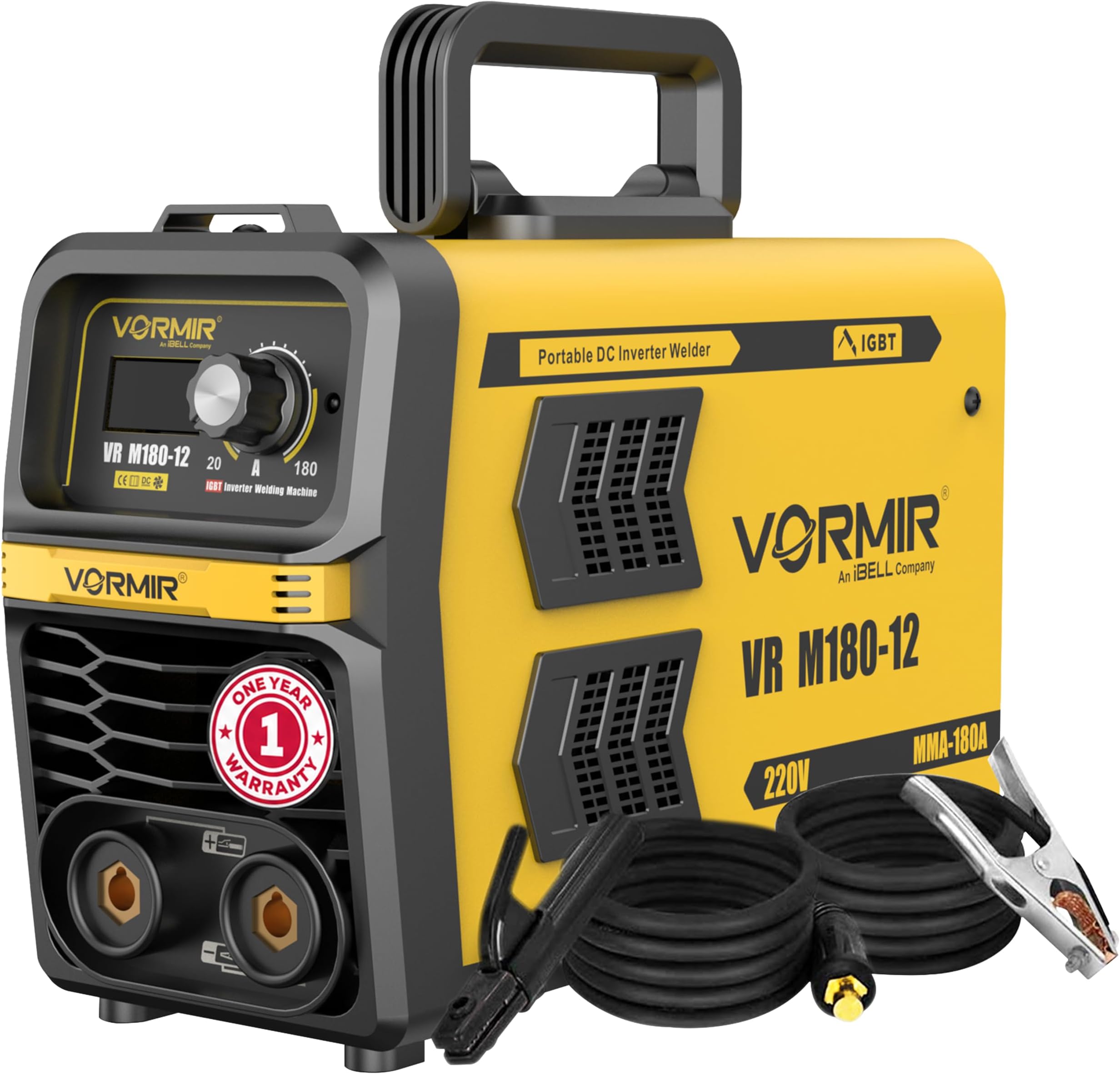 iBELL VORMIR VRM180-12 Inverter single Phase MMA Welding Machine (Home/DIY) 180A with Hot Start, Anti-Stick, Arc Force, VRD & IGBT Technology-1 Year Warranty