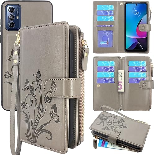 Lacass Funda para Moto G PureG Power 2022  G Play 2023, 12 ranuras para tarjetas Soporte para efectivo de crédito de identificación, bolsillo con