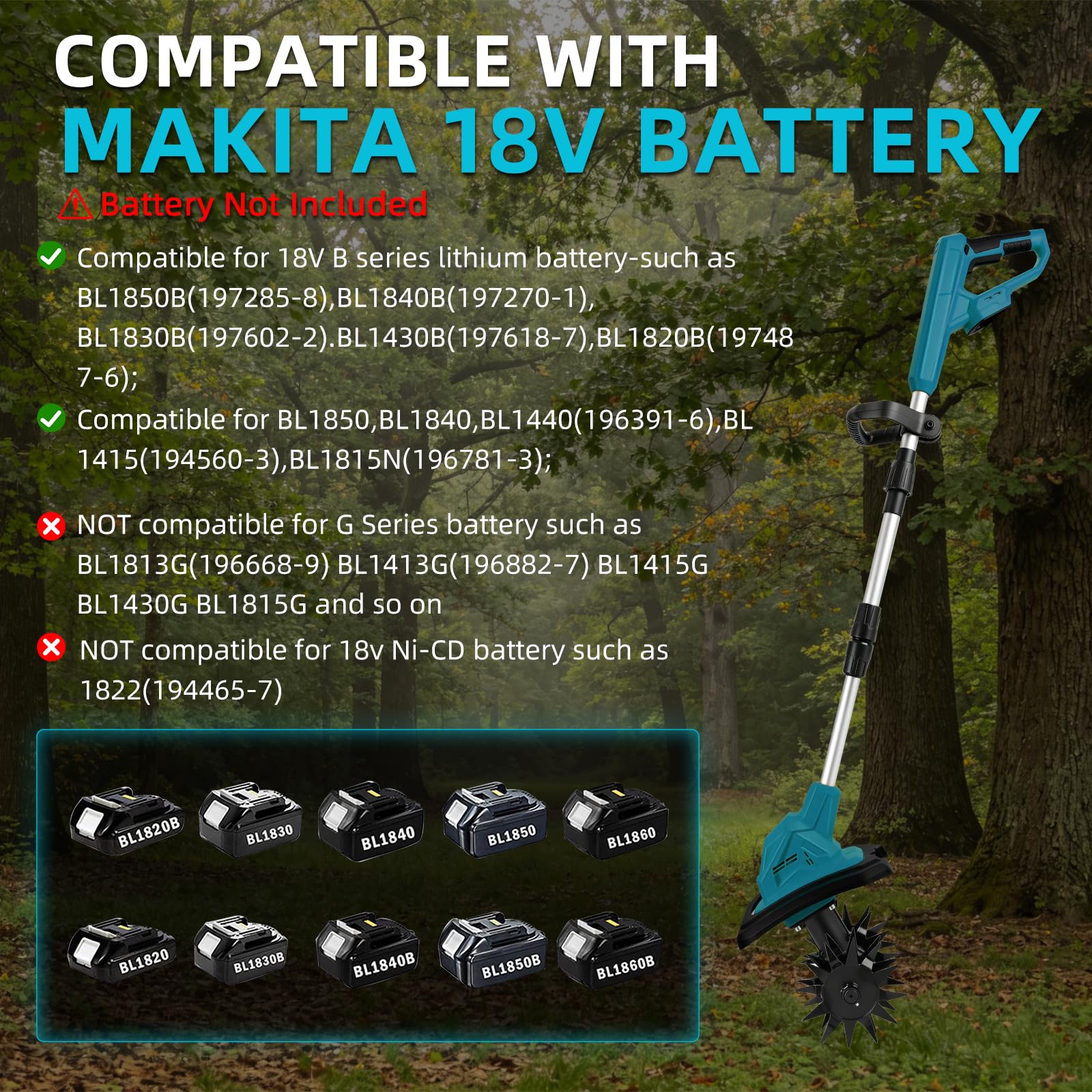 Motorizador inalámbrico, Compatible con Makita (no incluida), Profundidad de Trabajo de 17 cm, 270 RPM, Ancho de Trabajo de 22 cm