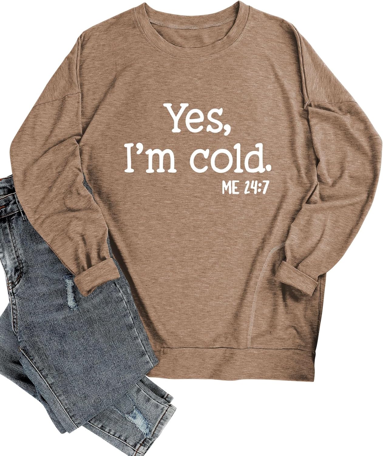 Womens Yes I'm Cold Crewneck Sweatshirt with Pockets Casual Loose Long Sleeve Shirts Graphic Comfy Sweatshirts - Image 4