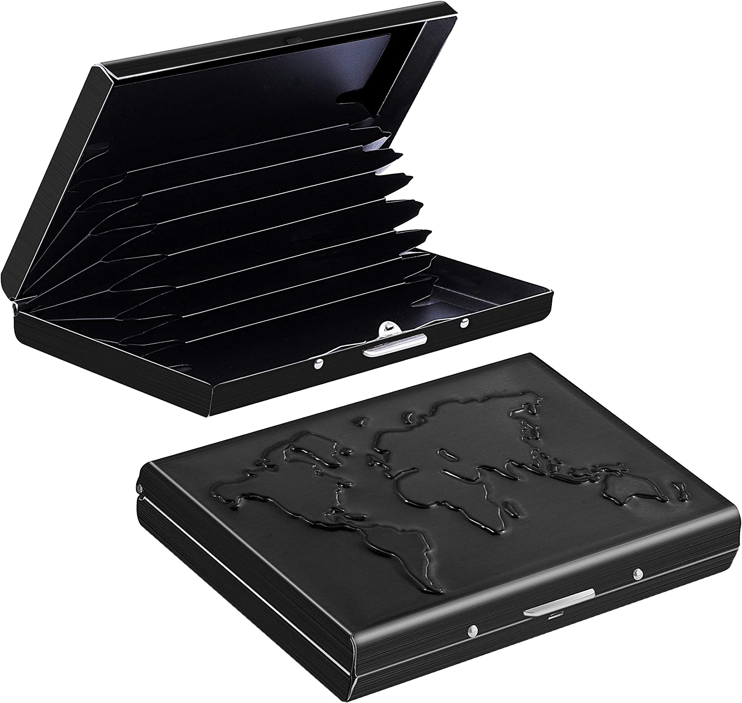 Storite 8 Slots Steel RFID Blocking Metal Credit Card Holder Wallet for Men & Women (9.5cm x 6.7cm x 1.5cm ,Black), Black World Map, 1-Pack, card holder
