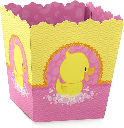 Big Dot of Happiness Pink Ducky Duck - Juego de 12 cajas de regalo para fiesta de bebé, baby shower o regalo de cumpleaños