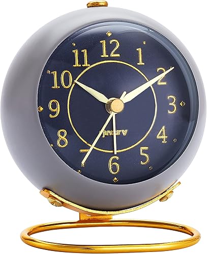 Reloj despertador de escritorio de metal, reloj despertador analógico retro para mesa de dormitorio, reloj dorado silencioso sin tictac, decoración