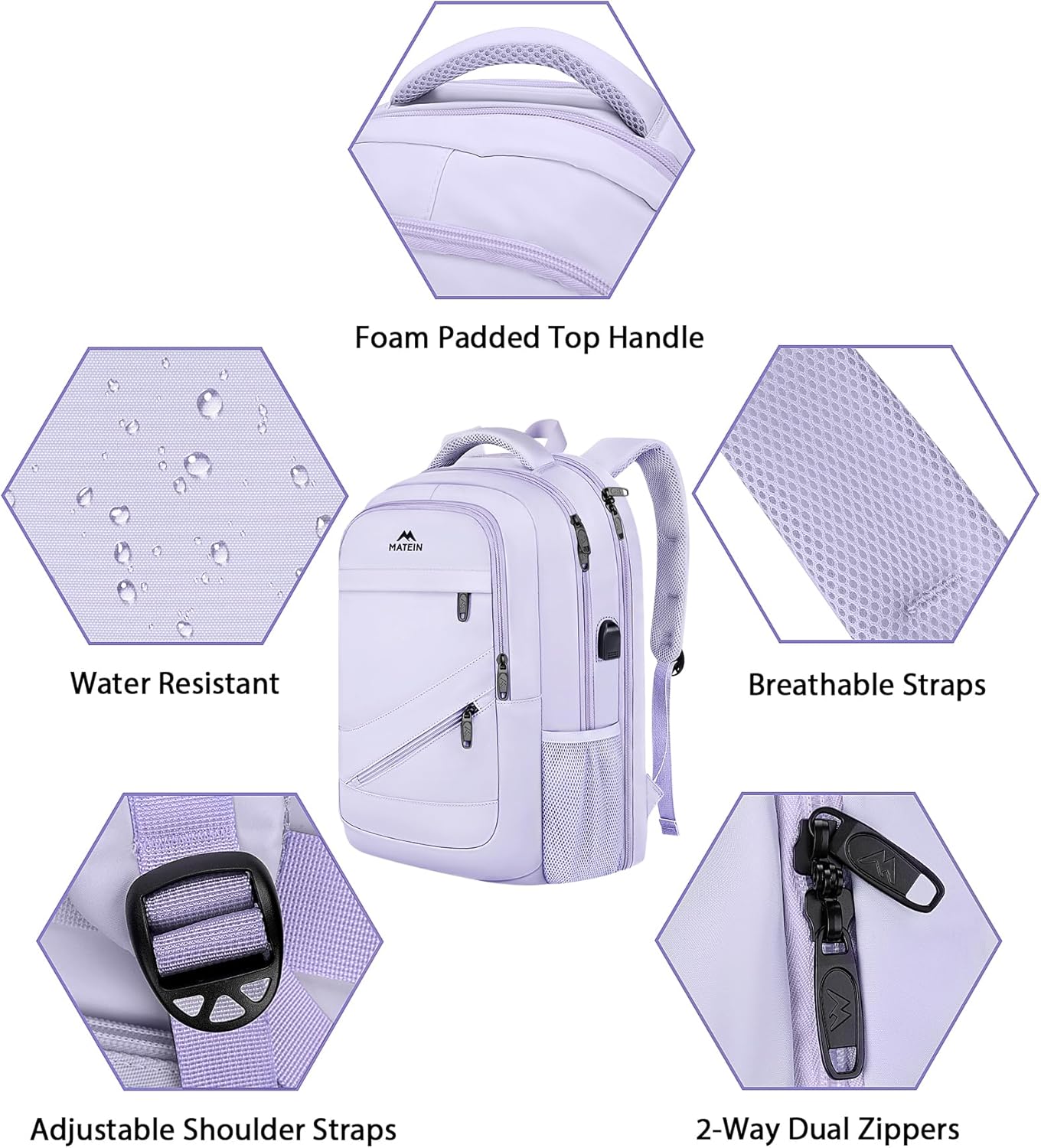 MATEIN Large 17 Inch Laptop Backpack for Women, Lightweight Travel Backpack Fits College School Essentials, Anti Theft Work Commute Nursing Computer Bag TSA Approved for Weekender Trip, Light Purple - Image 9