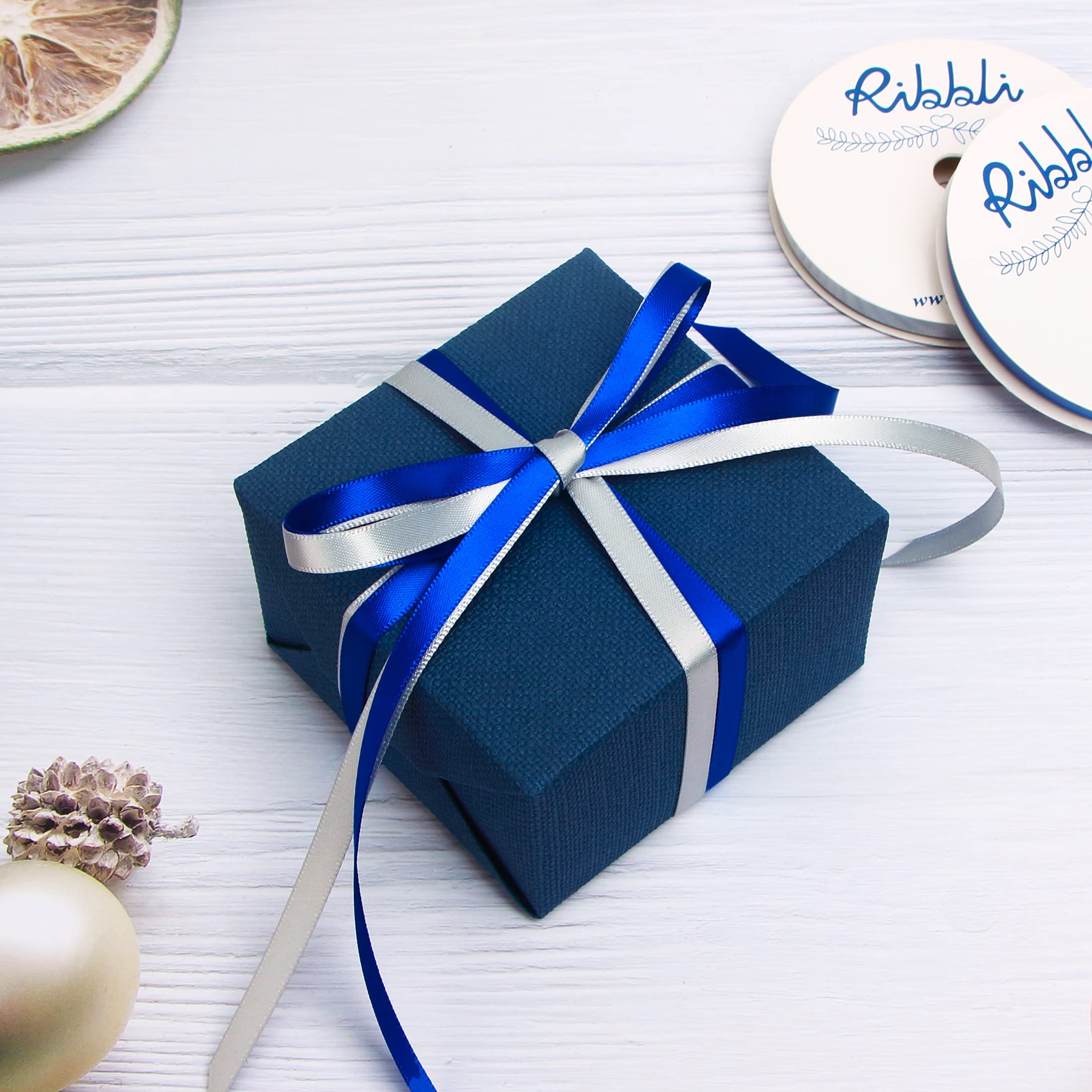 Amazon.com: Ribbli 2 Rolls Satin Electric Blue & Light Silver